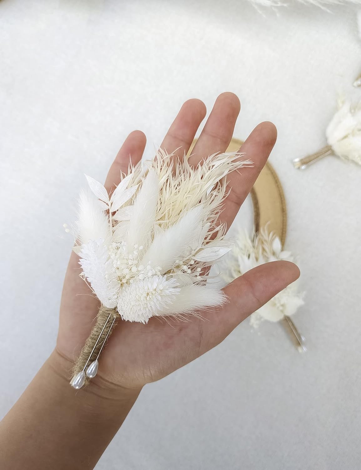 Boutonnieres – Juego de 6 piezas de flores secas para novio, padrino, bohemio, para hombre, rústico, vintage, boda, fiesta, baile de graduación