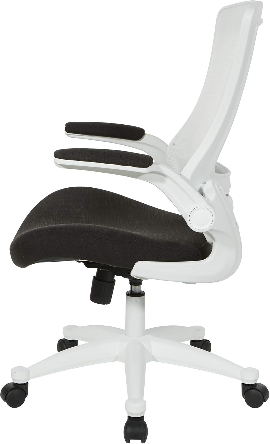 Office Star Silla de oficina con respaldo de pantalla blanca ventilada con brazos abatibles acolchados de color con base de nailon blanco, tela
