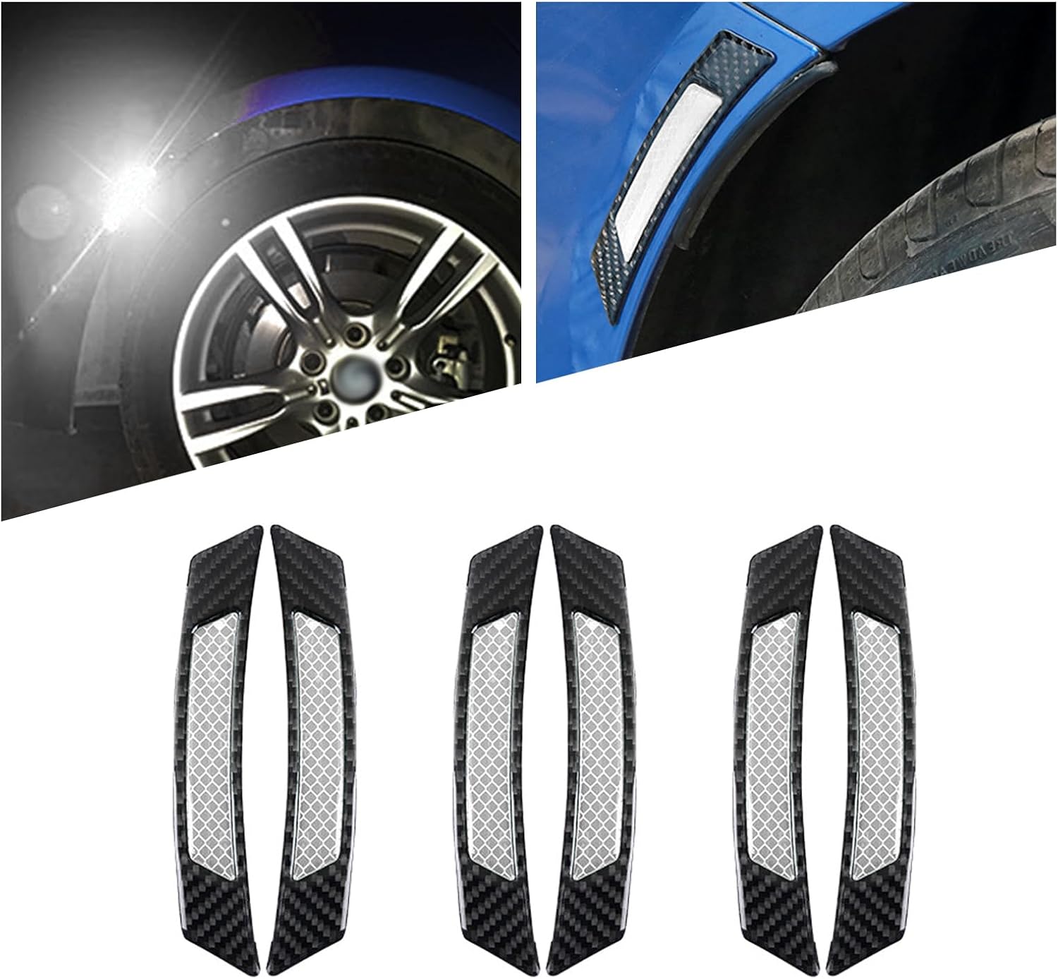 6 calcomanías reflectantes para ruedas de automóvil, fibra de carbono, antiarañazos, decoración nocturna antiarañazos, tiras reflectantes de
