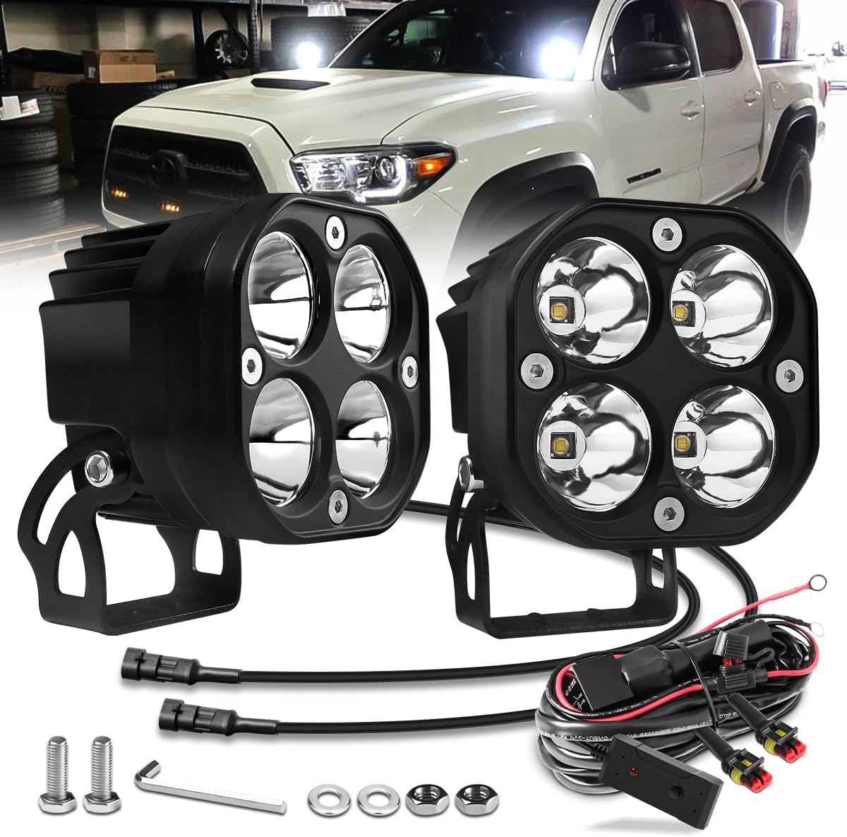Kit de luces antiniebla auxiliares LED de 40 W con interruptor, arnés de cable, haz de inundación, impermeable, para Jeep, camioneta, SUV,