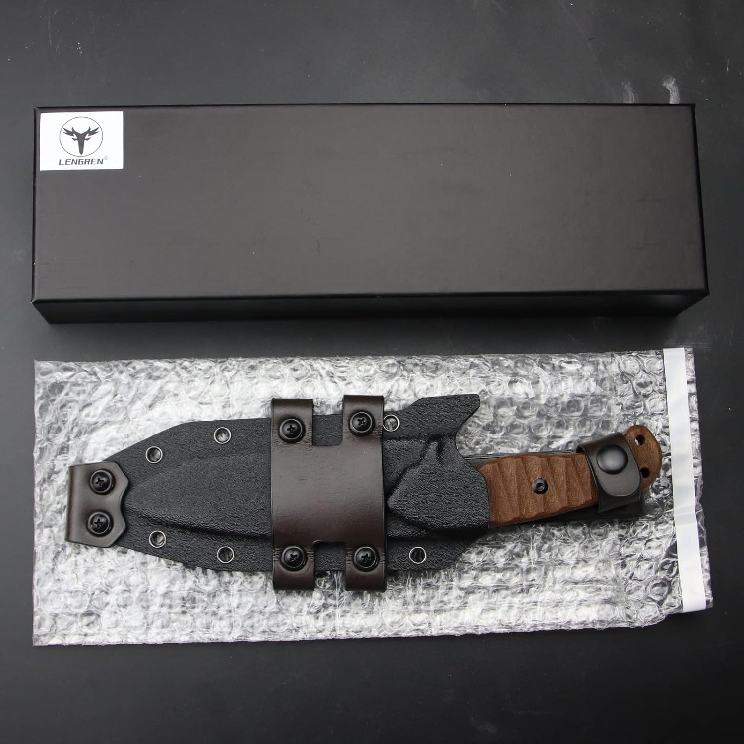 LENGREN Cuchillo pesado Sleipner de acero de espiga completa de 10.7 pulgadas, hoja fija, cuchillo táctico de campamento al aire libre, mango de