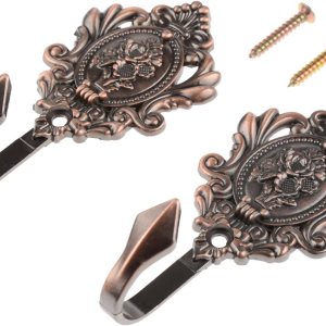 2 ganchos de pared de cobre rojo con patrón de rosas talladas vintage, gancho para llaves de baño, dormitorio, gancho decorativo multifunción con 2 ganchos de pared de cobre rojo con patrón de rosas talladas vintage, gancho para llaves de baño, dormitorio, gancho decorativo multifunción con