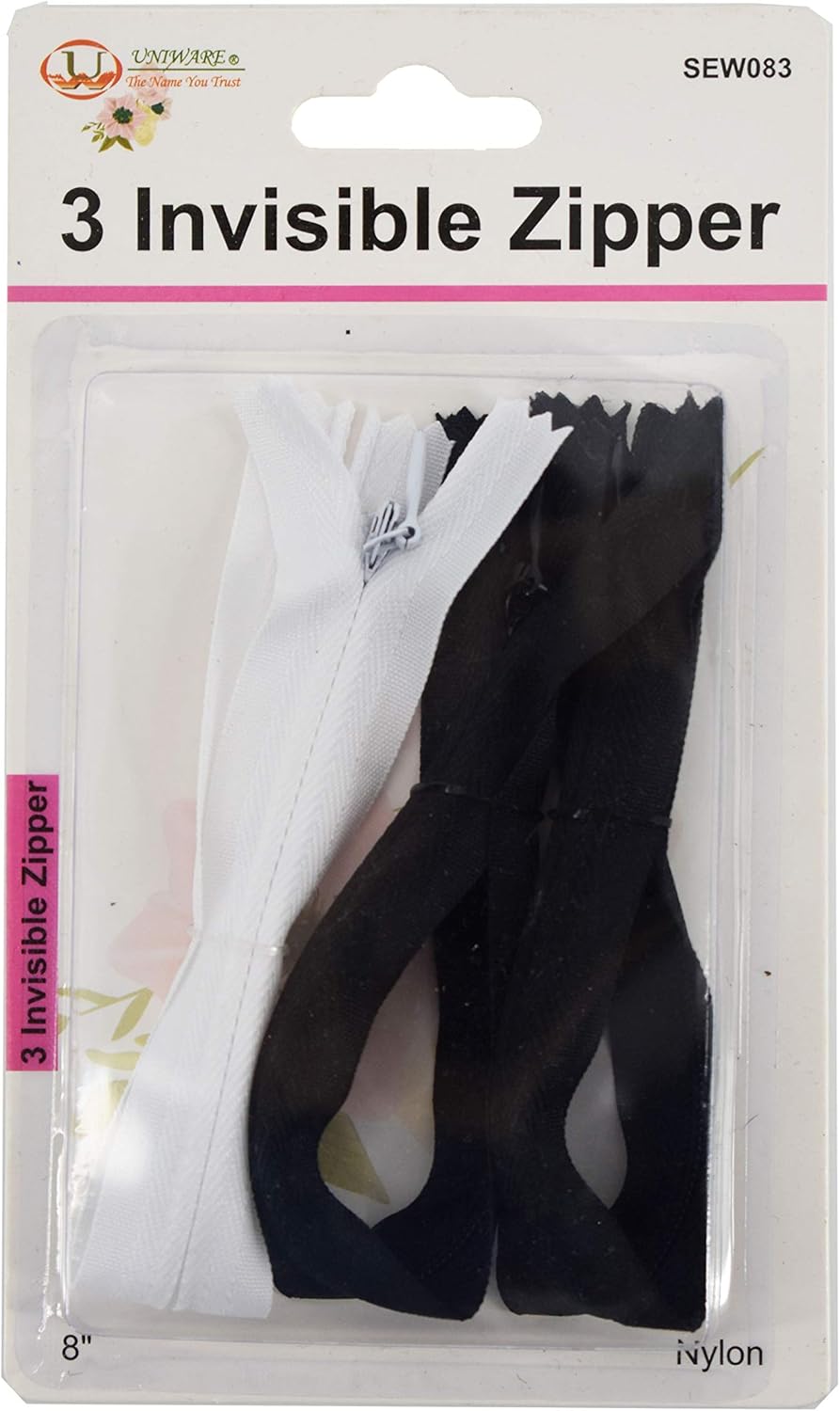 Uniware 3 cremalleras invisibles (nailon de 8 pulgadas, 1 qt. blanco, 2 qt. negro)