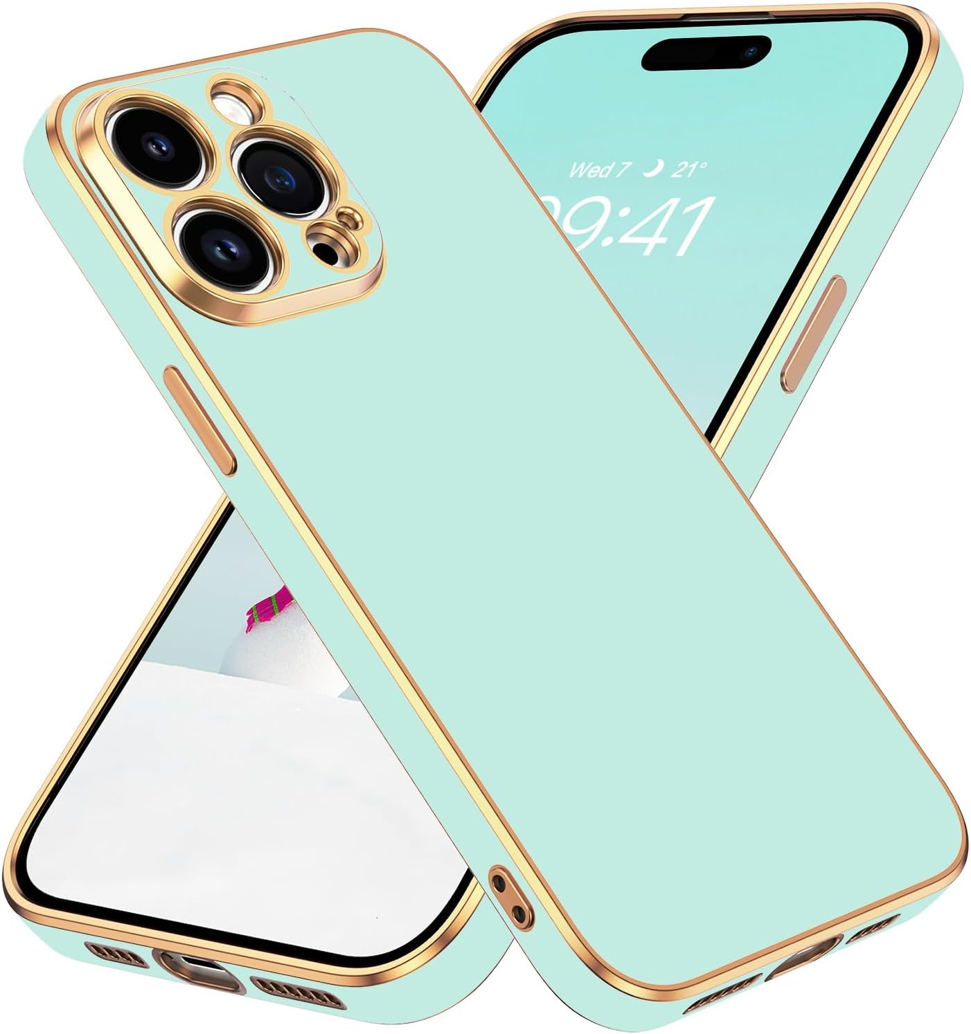 BENTOBEN Funda compatible con iPhone 15 de 6.1 pulgadas 2023, ajuste delgado, dorado, de lujo, de poliuretano termoplástico, a prueba de golpes,