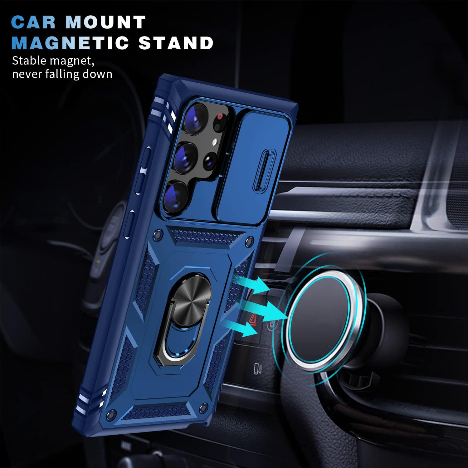 PASNEW Funda para Samsung Galaxy S23 Ultra, cubierta de metal de 360 y cámara deslizante, armadura de múltiples capas, militar, resistente, cuerpo