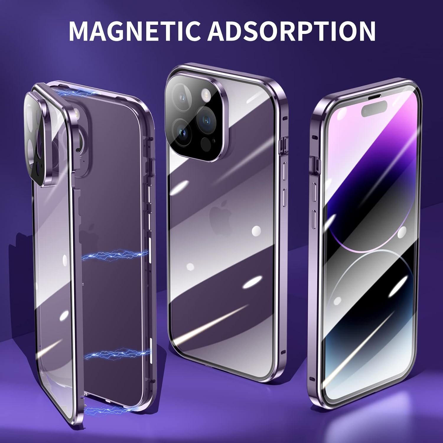 Jonwelsy Funda para iPhone 14 Pro Max, 360 grados frontal y trasera, vidrio templado transparente, protección de cuerpo completo, absorción