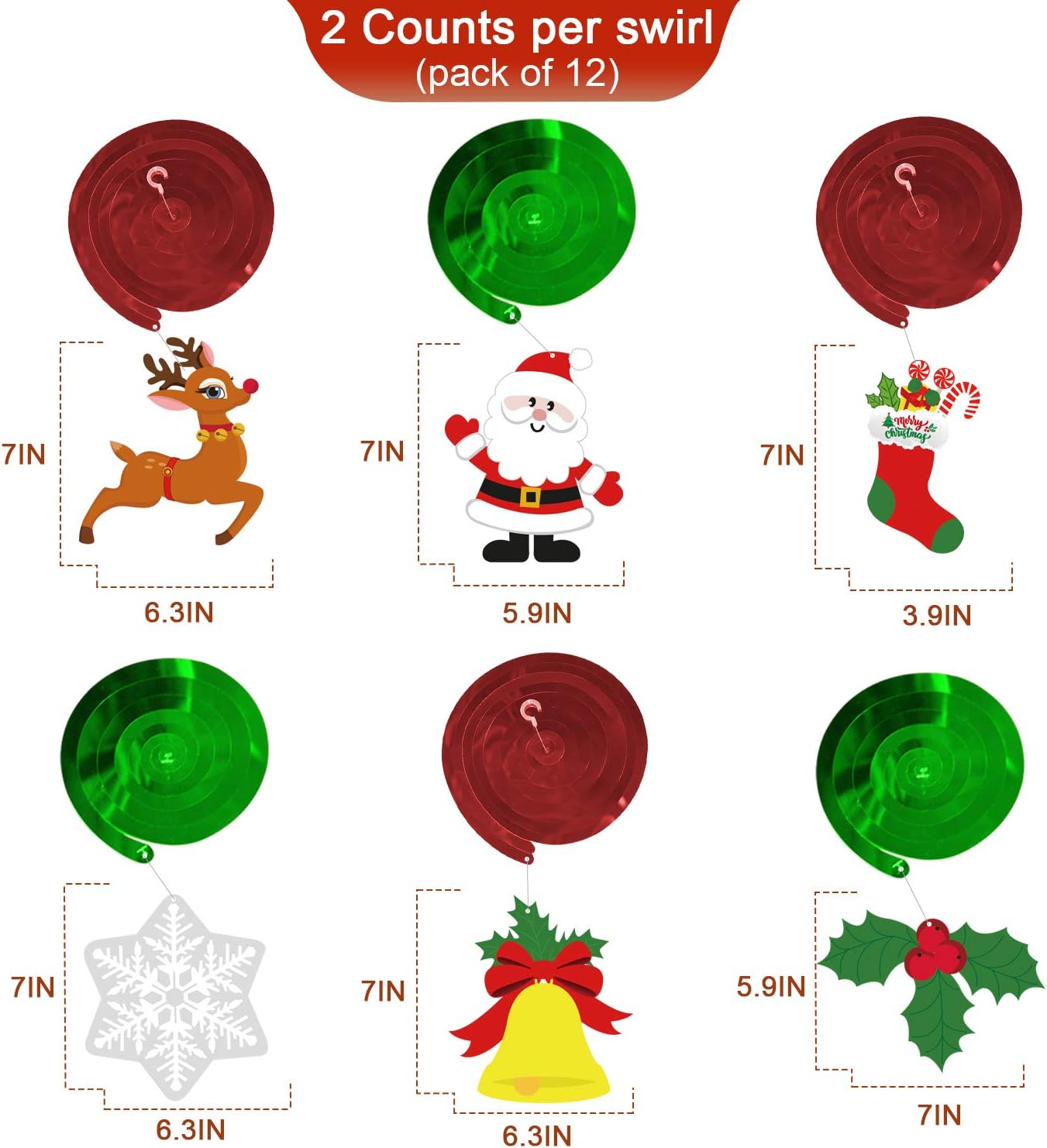 Tifeson Decoraciones de remolinos colgantes de Navidad, 36 serpentinas colgantes de techo de Navidad, remolinos de copo de nieve para el hogar,