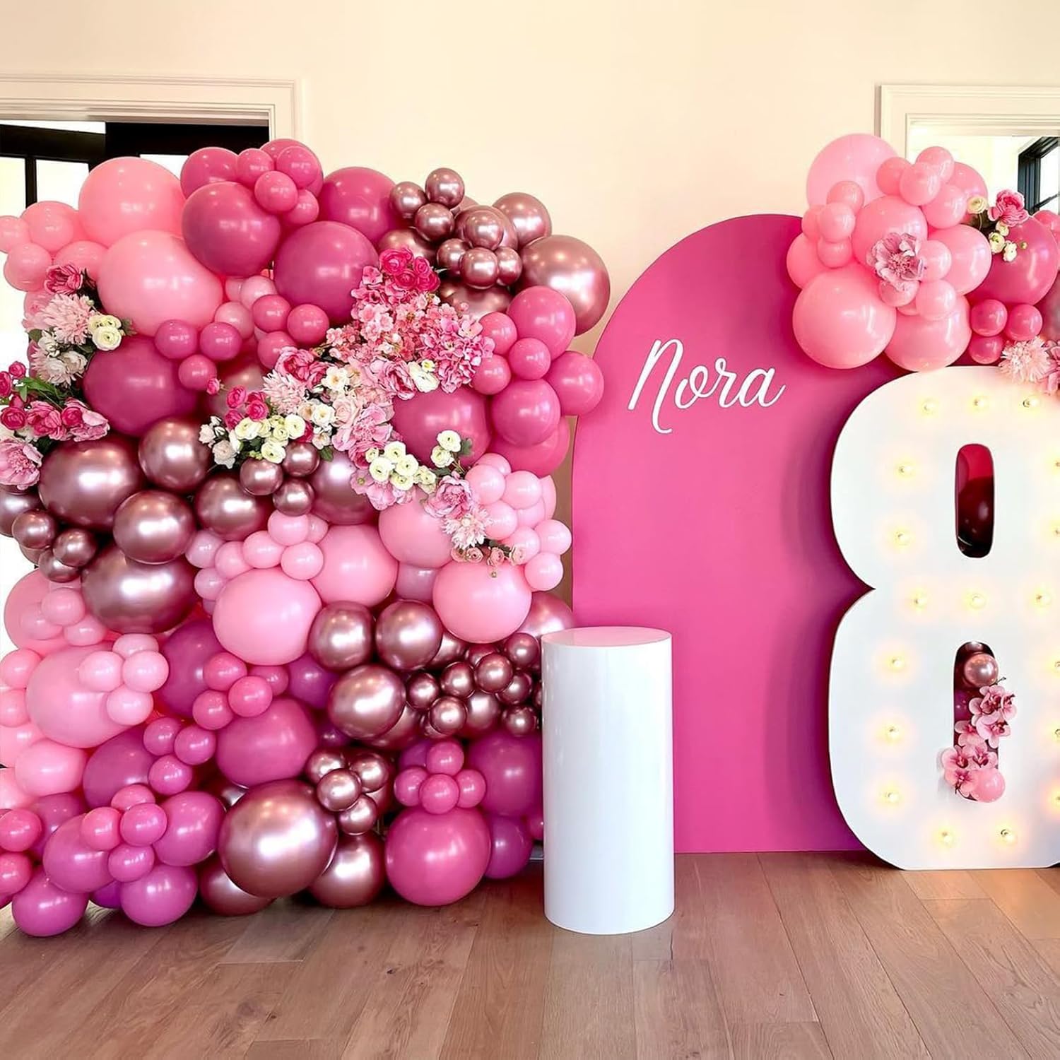Kit de guirnalda de arco de globos rosados, 164 globos cromados de oro rosa intenso para bodas, fiestas, temática de princesa, cumpleaños, despedida