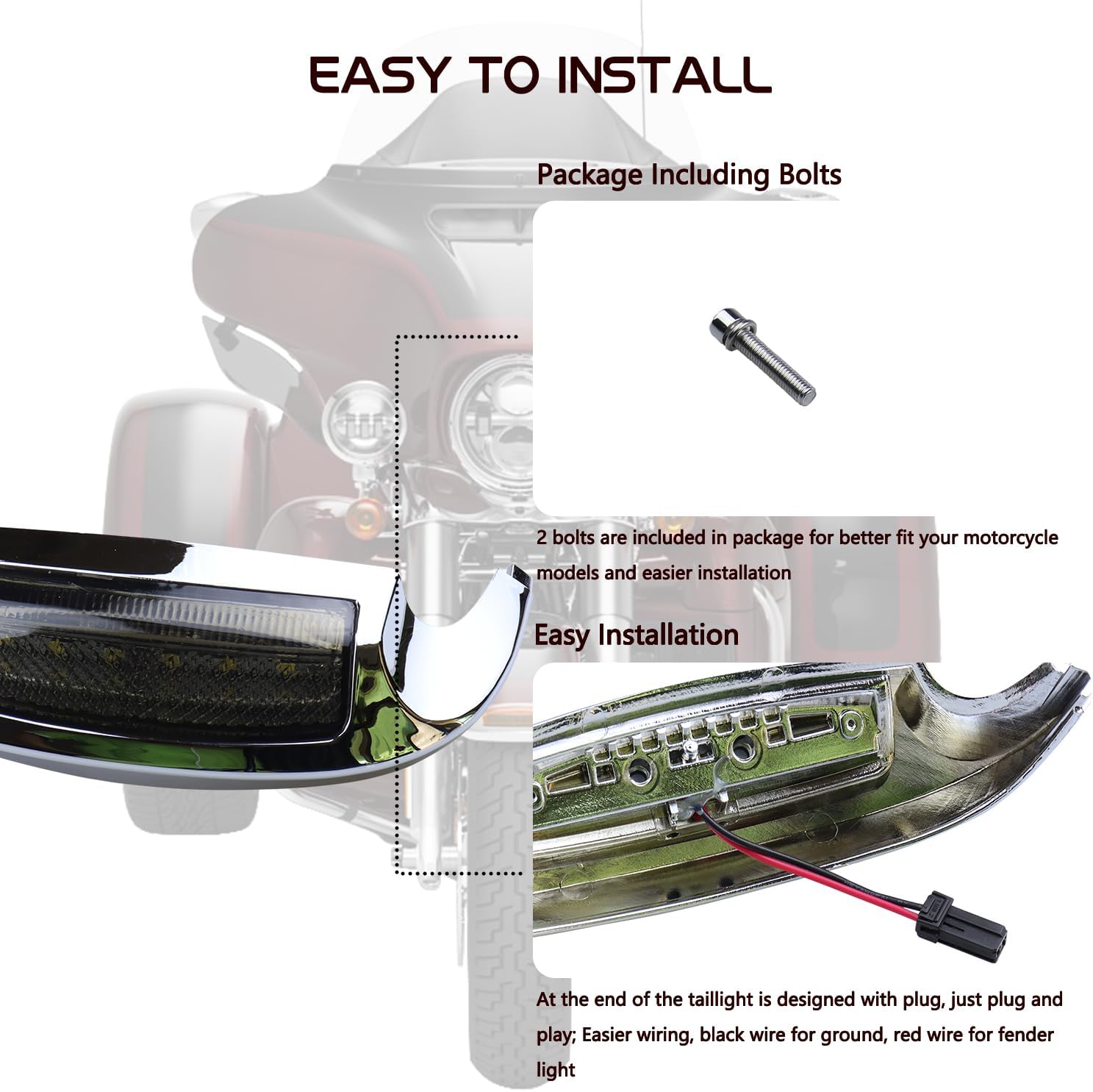 Luces de punta de guardabarros ahumadas, luces LED delanteras blancas compatibles con Harley FLHP Touring Road King FLHR Electra Glide Classic Ultra
