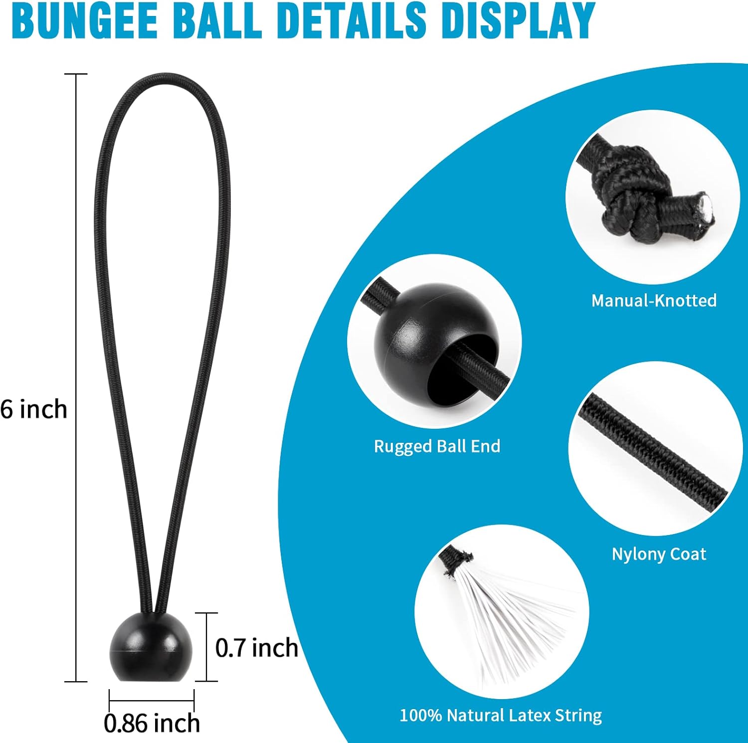 Cuerda elástica de bolas de 6 pulgadas, 120 bolas elásticas para cuerdas de amarre de lona, resistentes para toldos al aire libre, tiendas de