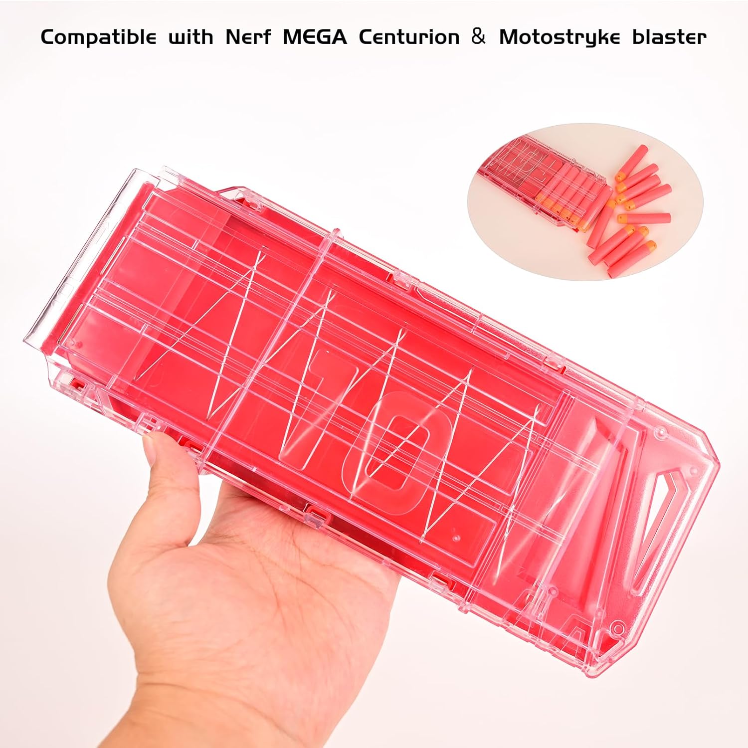 Clips de revista, paquete de 2 cargadores de clip de dardos de recarga rápida de 10 dardos para Nerf Centurion y Motostryke Mega (transparente y
