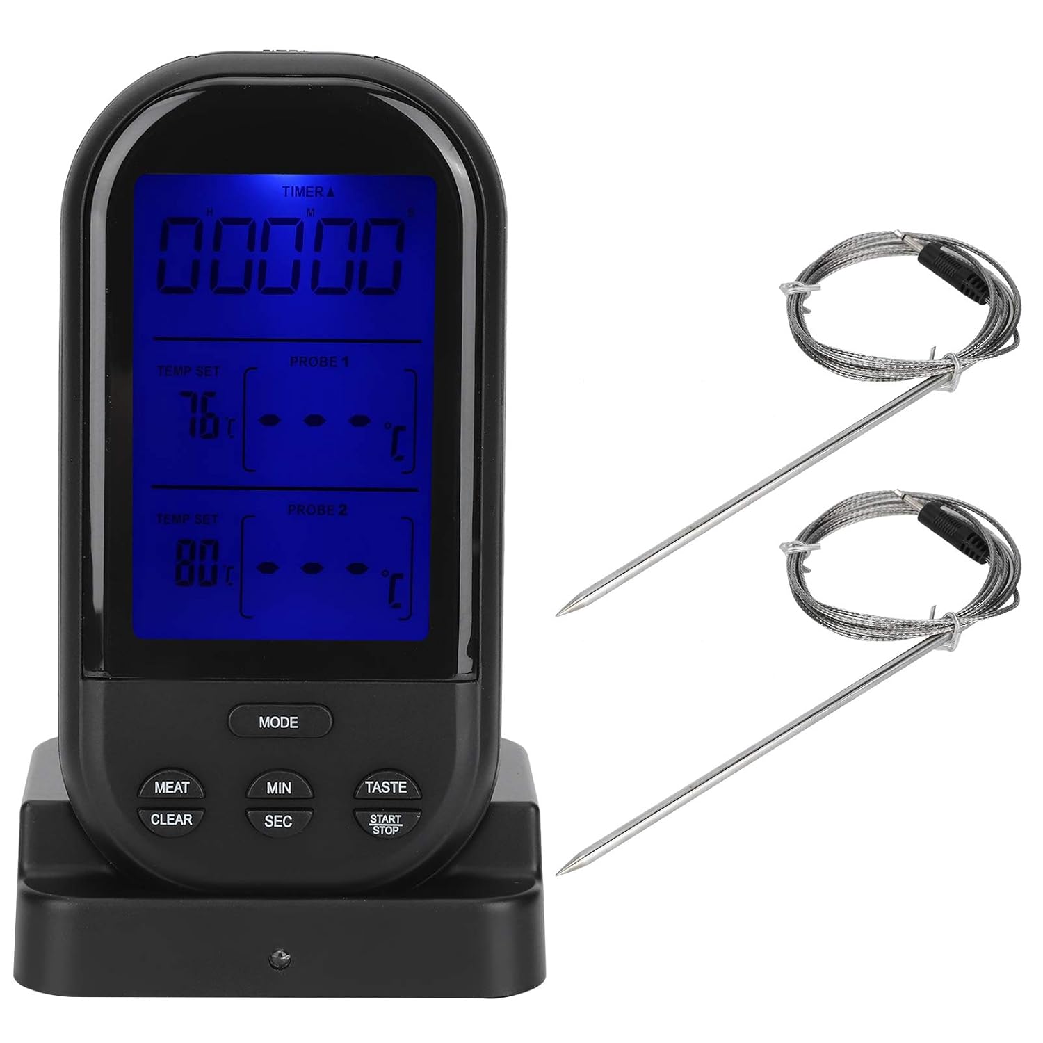 Termómetro digital para alimentos, termómetro remoto inalámbrico para alimentos con sonda doble, accesorio para cocina, barbacoa, parrilla
