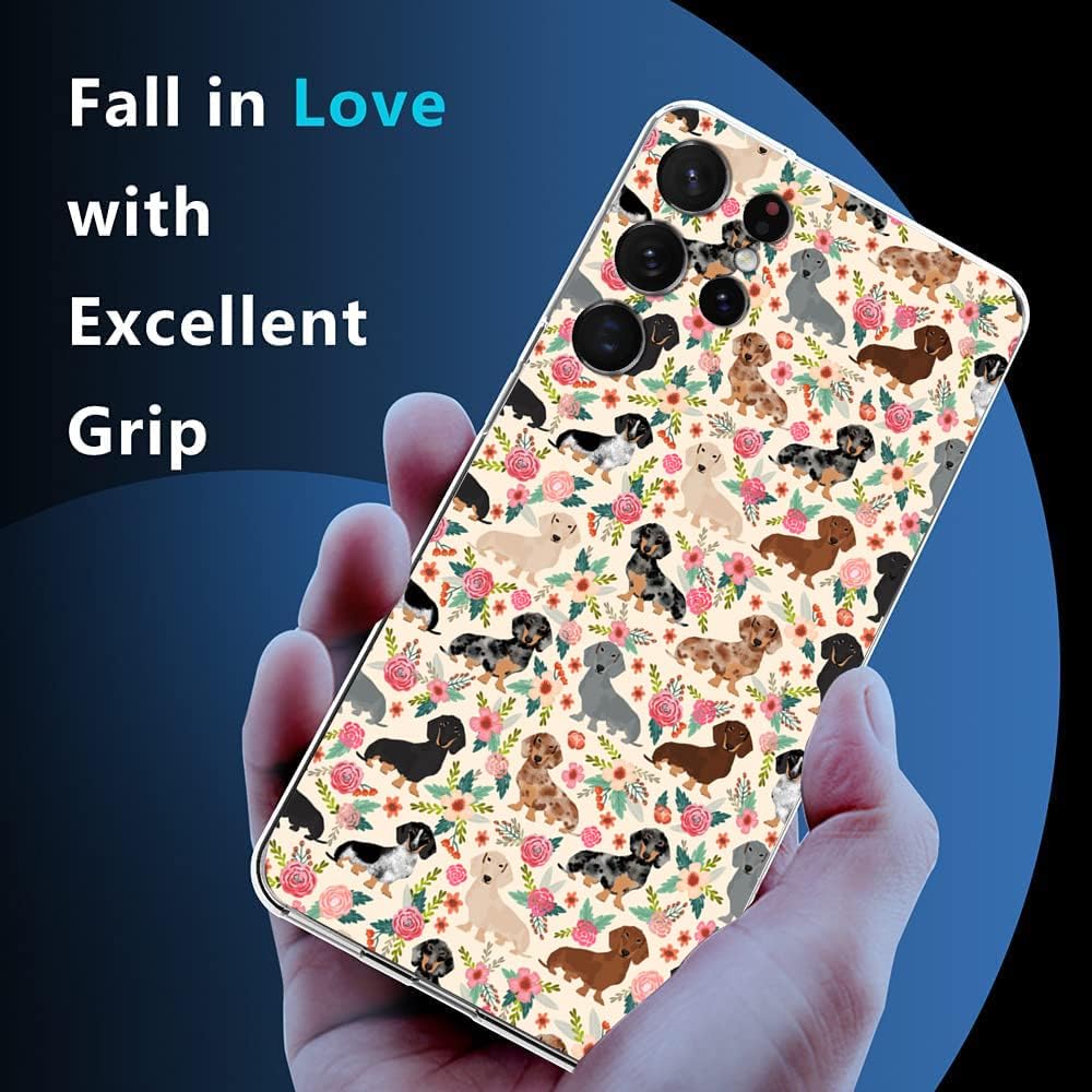 Funda diseñada para Samsung Galaxy S21 Ultra, linda funda protectora transparente con diseño de perros salchicha divertidos perros salchicha y