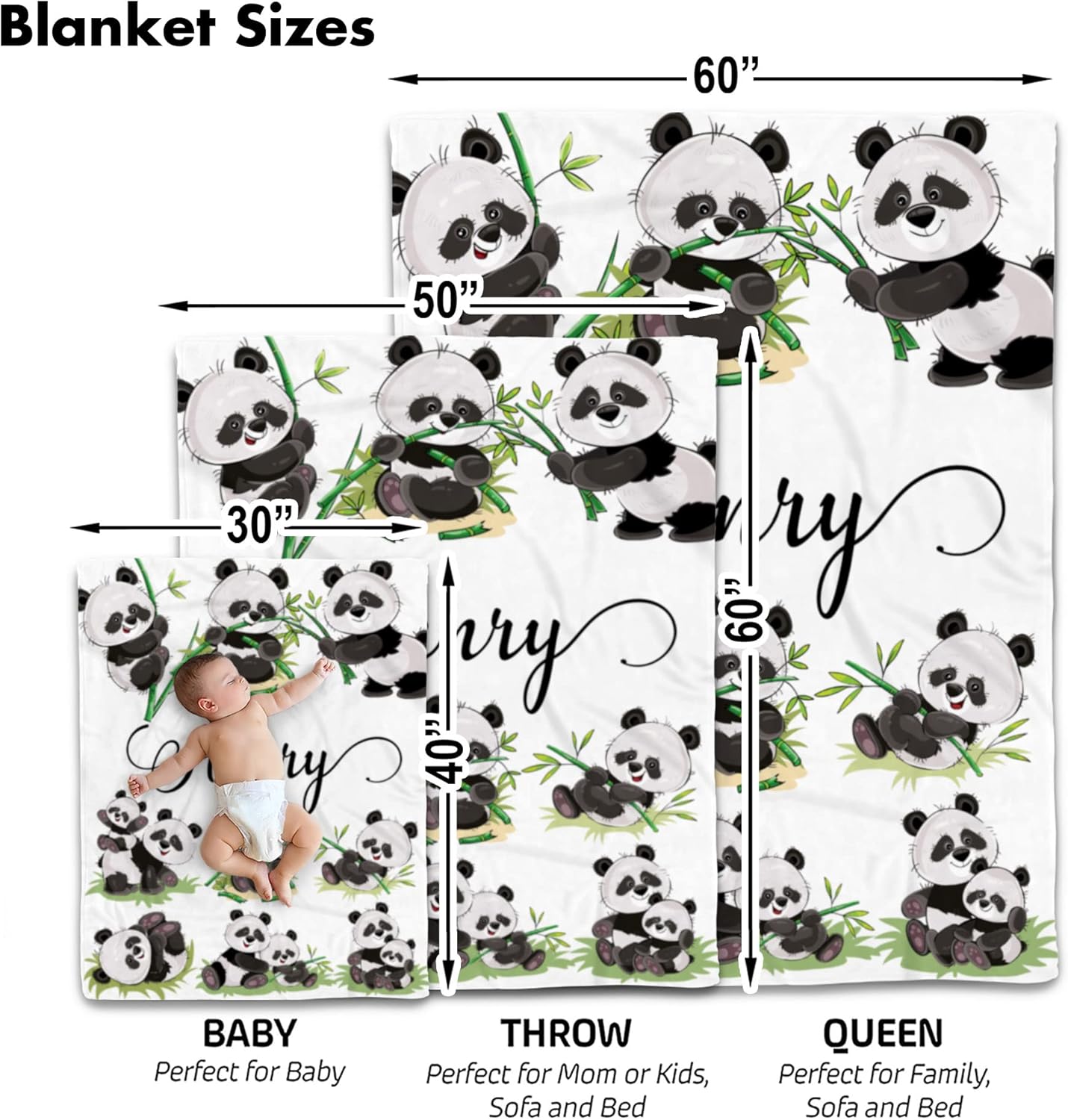Manta de bebé panda personalizada, manta de bebé safari, manta de bebé de animales de la selva, manta de bebé bosque, manta de animal del zoológico