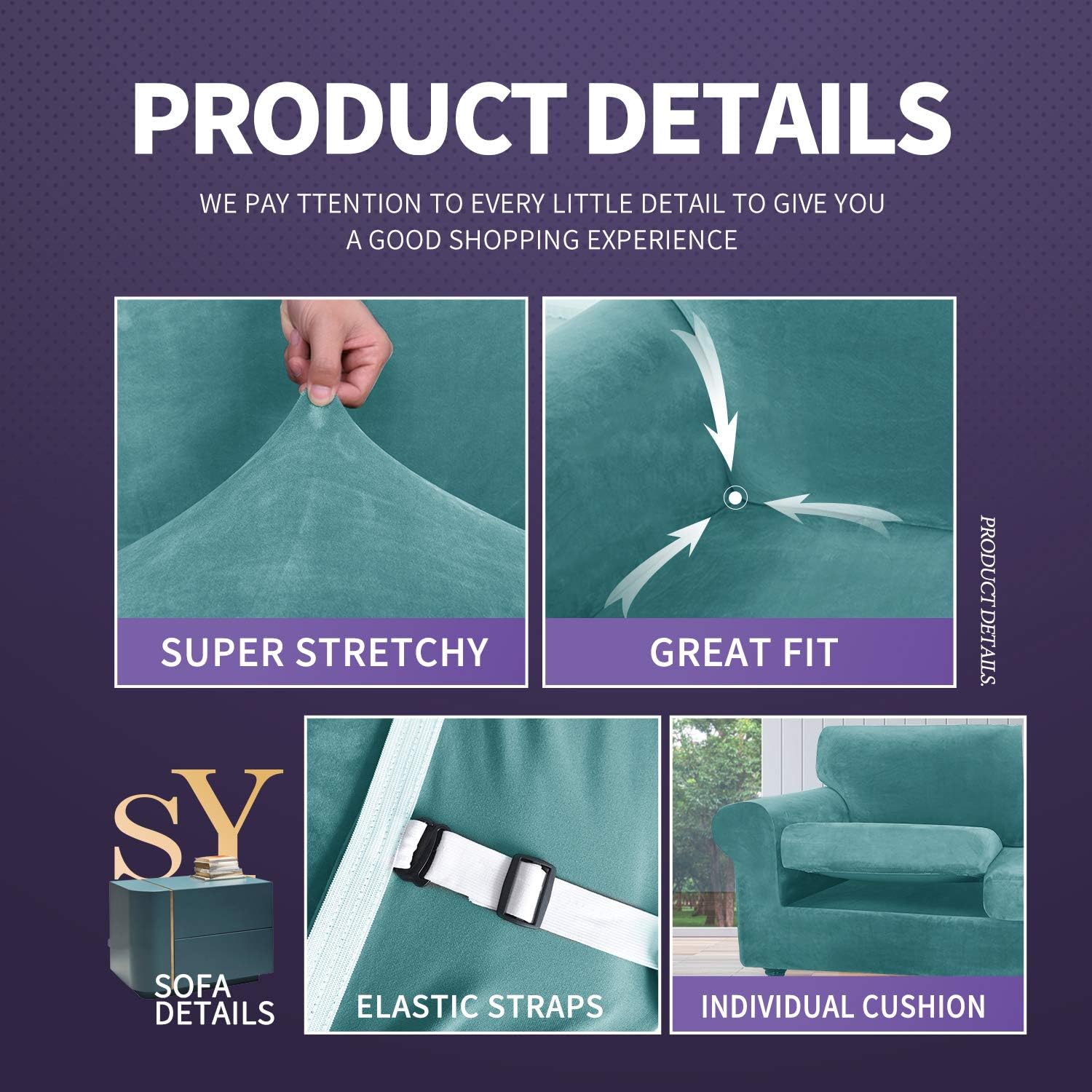 ZNSAYOTX – Funda de terciopelo de lujo de 3 piezas psofá con 2 cojines, suave, antideslizante, psofá biplaza, protector de muebles apto pmascotas,