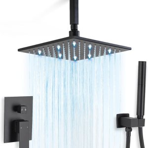 Juego de grifo de ducha LED montado en el techo, cabezal de ducha de lluvia de 10 pulgadas con rociador de mano 2 en 1, sistema de ducha LED, Juego de grifo de ducha LED montado en el techo, cabezal de ducha de lluvia de 10 pulgadas con rociador de mano 2 en 1, sistema de ducha LED,