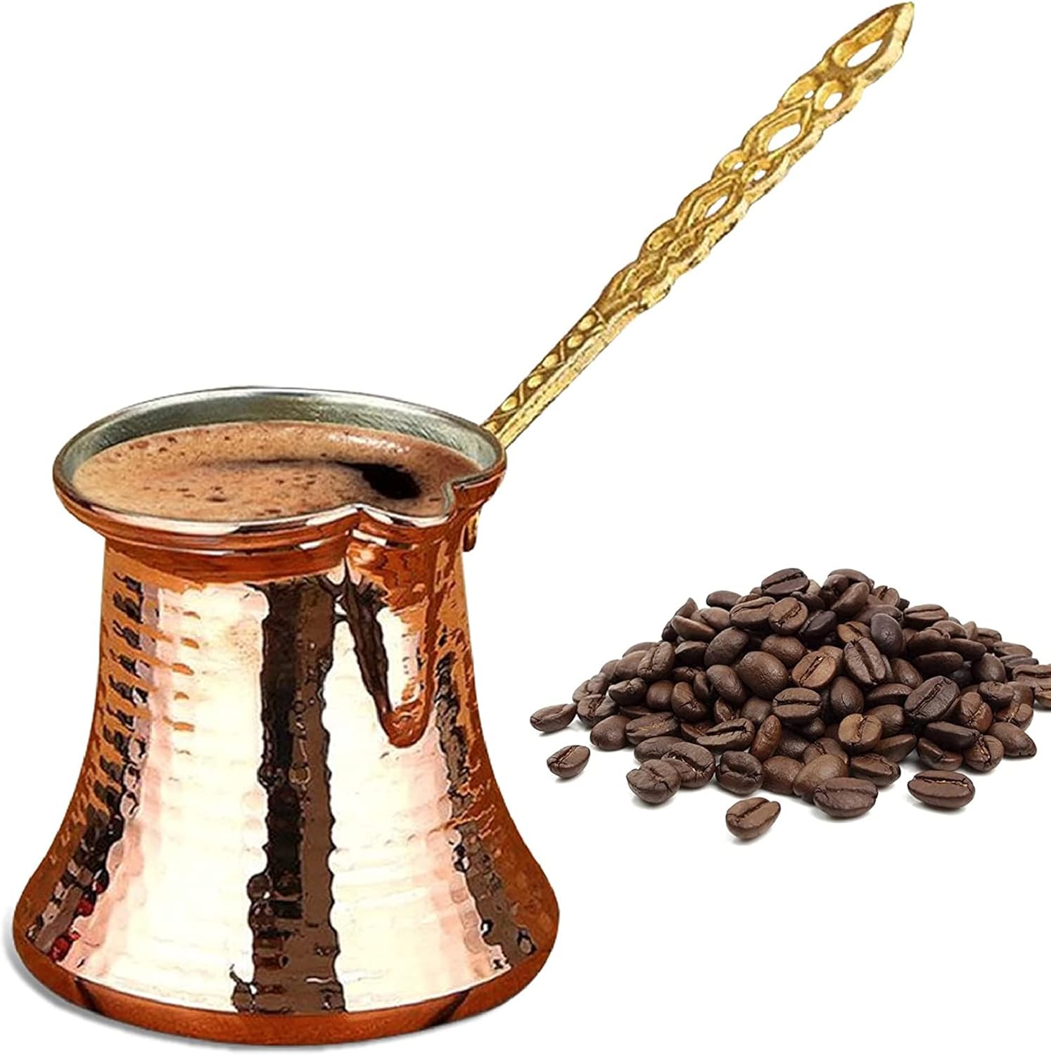 Hakan Cafetera turca, cafetera griega árabe, Cezve de cobre martillado, cafetera vintage hecha a mano con mango de latón, otomana tradicional