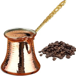 Hakan Cafetera turca, cafetera griega árabe, Cezve de cobre martillado, cafetera vintage hecha a mano con mango de latón, otomana tradicional Hakan Cafetera turca, cafetera griega árabe, Cezve de cobre martillado, cafetera vintage hecha a mano con mango de latón, otomana tradicional