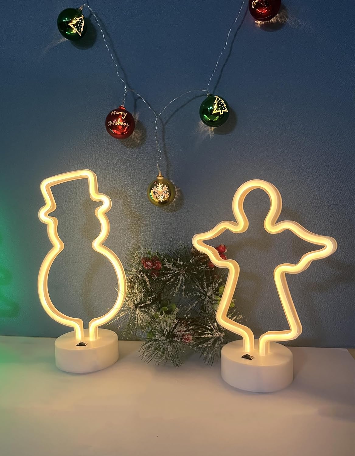 Letrero de luz de neón, letrero de neón LED de muñeco de nieve, alimentado por bateríaUSB, luz nocturna de neón acrílica para Navidad, decoración de