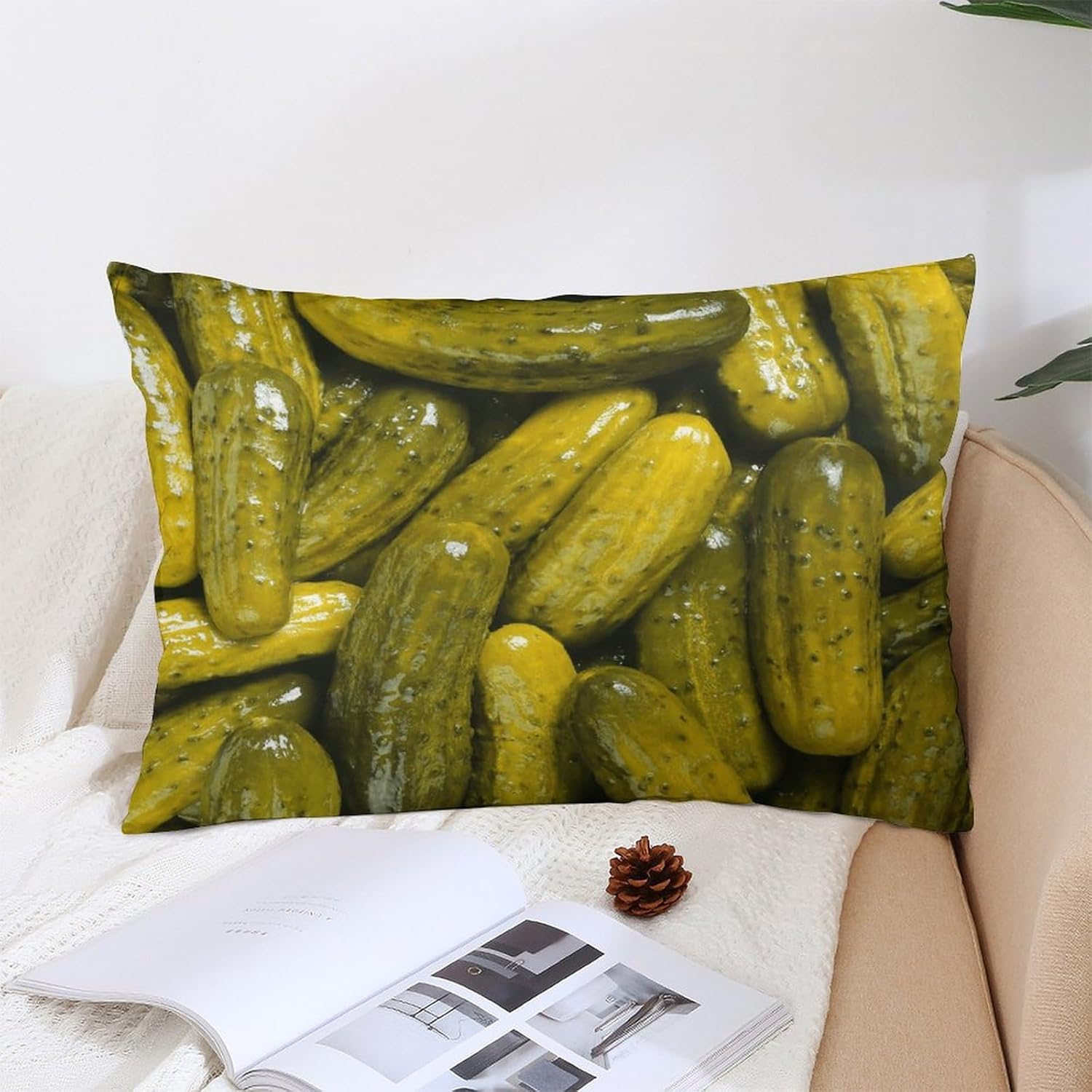 Wreioau Foodie – Funda de almohada decorativa rectangular con estampado de pepinillos enteros, decoración del hogar, para sala de estar, sofá,