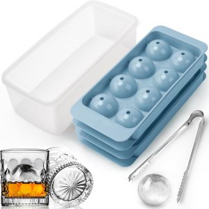 Molde redondo para cubitos de hielo, 2 x 8 unidades x 1.8 pulgadas, bandeja circular para cubitos de hielo con tapa y contenedor, molde para hacer Molde redondo para cubitos de hielo, 2 x 8 unidades x 1.8 pulgadas, bandeja circular para cubitos de hielo con tapa y contenedor, molde para hacer