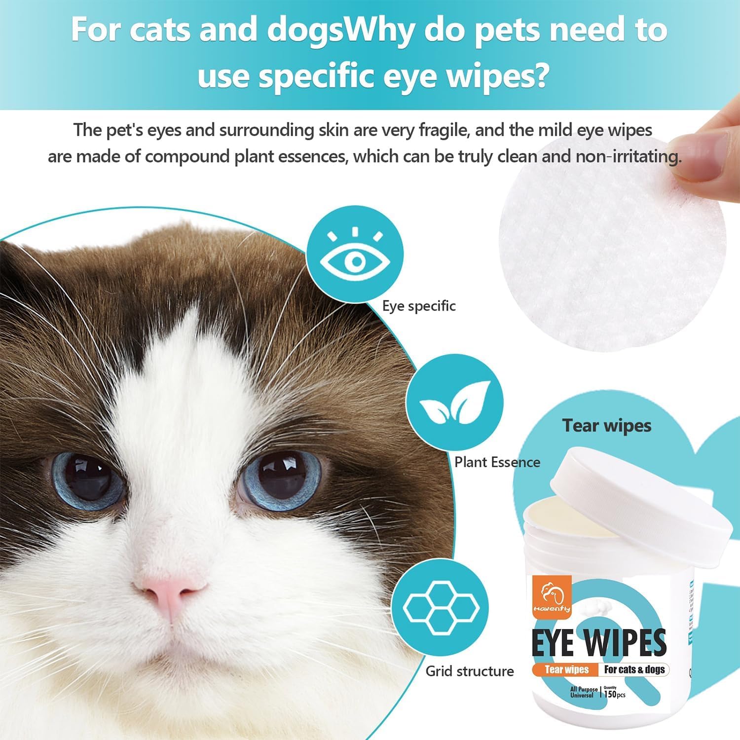 Toallitas para mascotas para gatos y perros, toallitas de aseo para ojos, patas, orejas, nariz, toallitas quitamanchas suaves sin perfume para