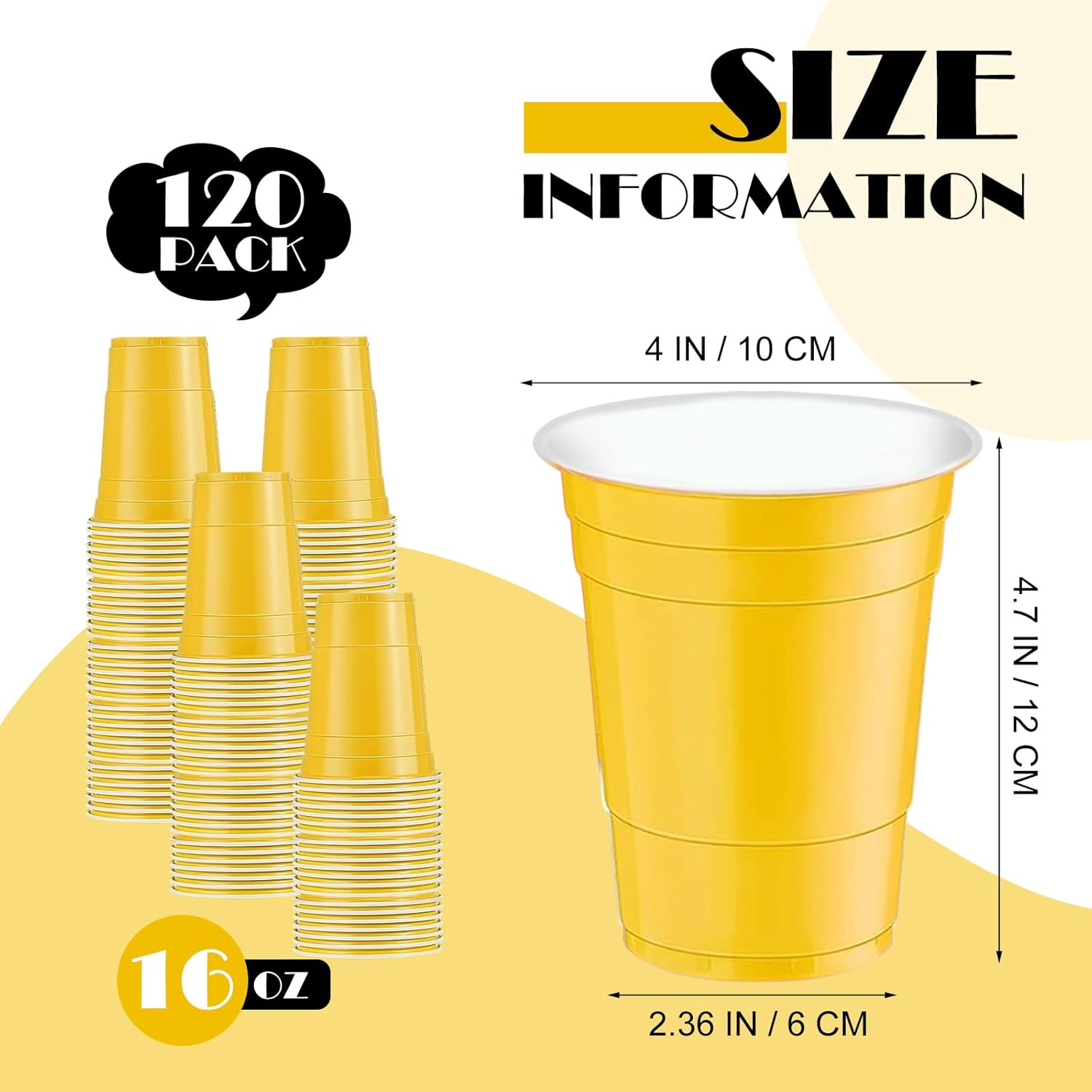 120 vasos de plástico amarillos de 16 onzas, vasos desechables de plástico de 16 onzas, vasos amarillos para fiesta, degustaciones, servidos,