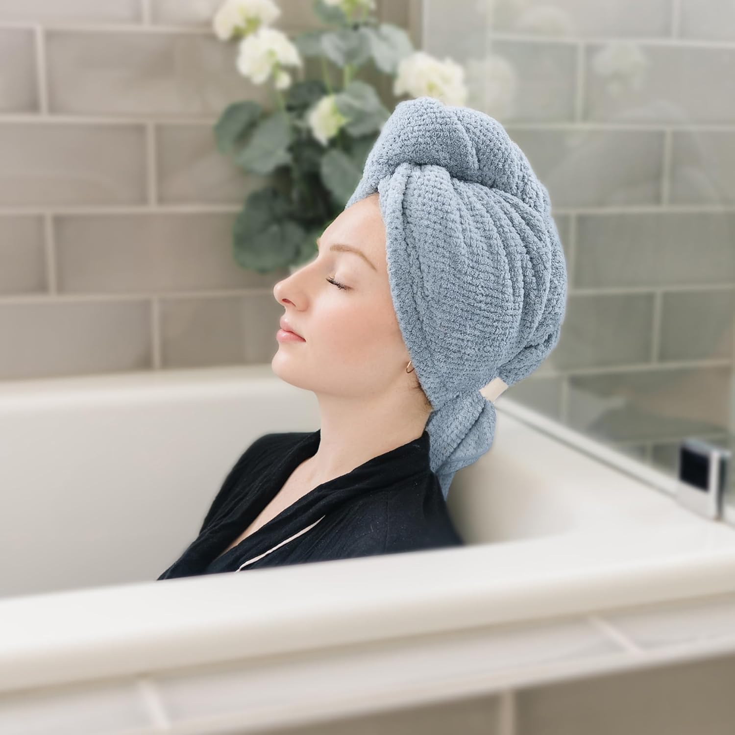 Paquete de 2 toallas grandes de microfibra para mujer, súper absorbentes y de secado rápido, para cabello rizado, largo y corto, turbantes