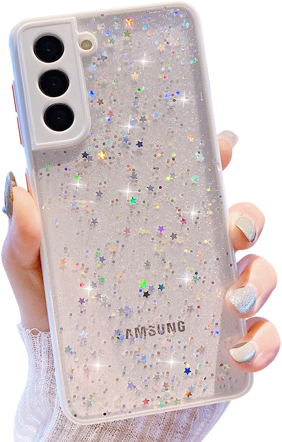 Funda compatible con Samsung Galaxy S22 para mujeres y niñas, suave y delgada, protectora completa, bonita funda transparente brillante con estrella