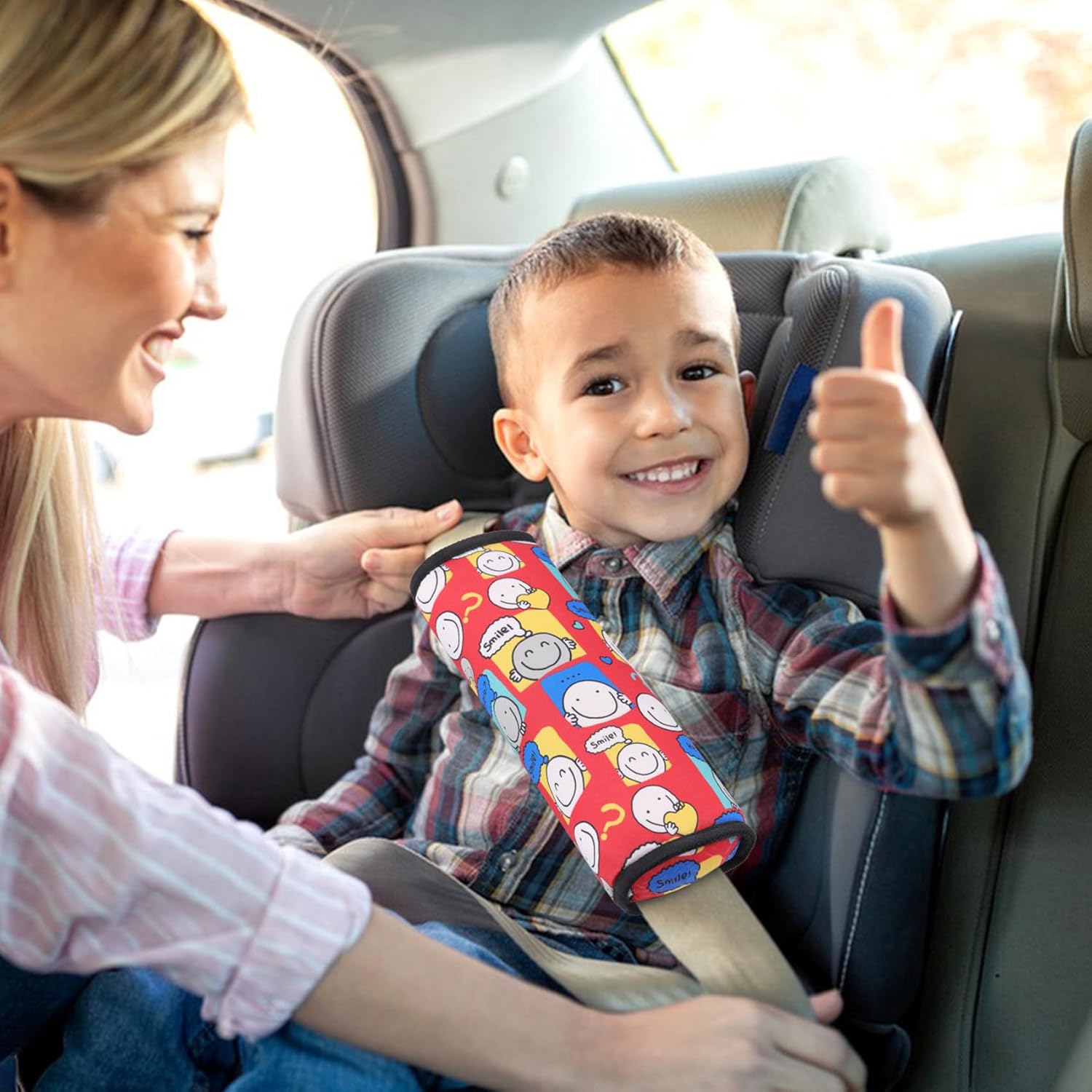WayToGo Funda para cinturón de seguridad para niños, bonito patrón de dibujos animados para niñas y niños, cojín para cinturón de seguridad para