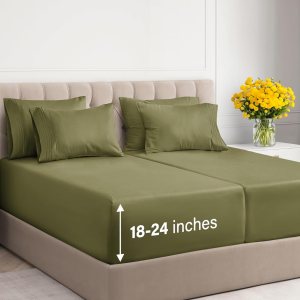 Sábanas de bolsillo extra profundas, juego de sábanas de 7 piezas, sábanas de tamaño King dividido, bolsillo profundo, sábanas de cama extra Sábanas de bolsillo extra profundas, juego de sábanas de 7 piezas, sábanas de tamaño King dividido, bolsillo profundo, sábanas de cama extra