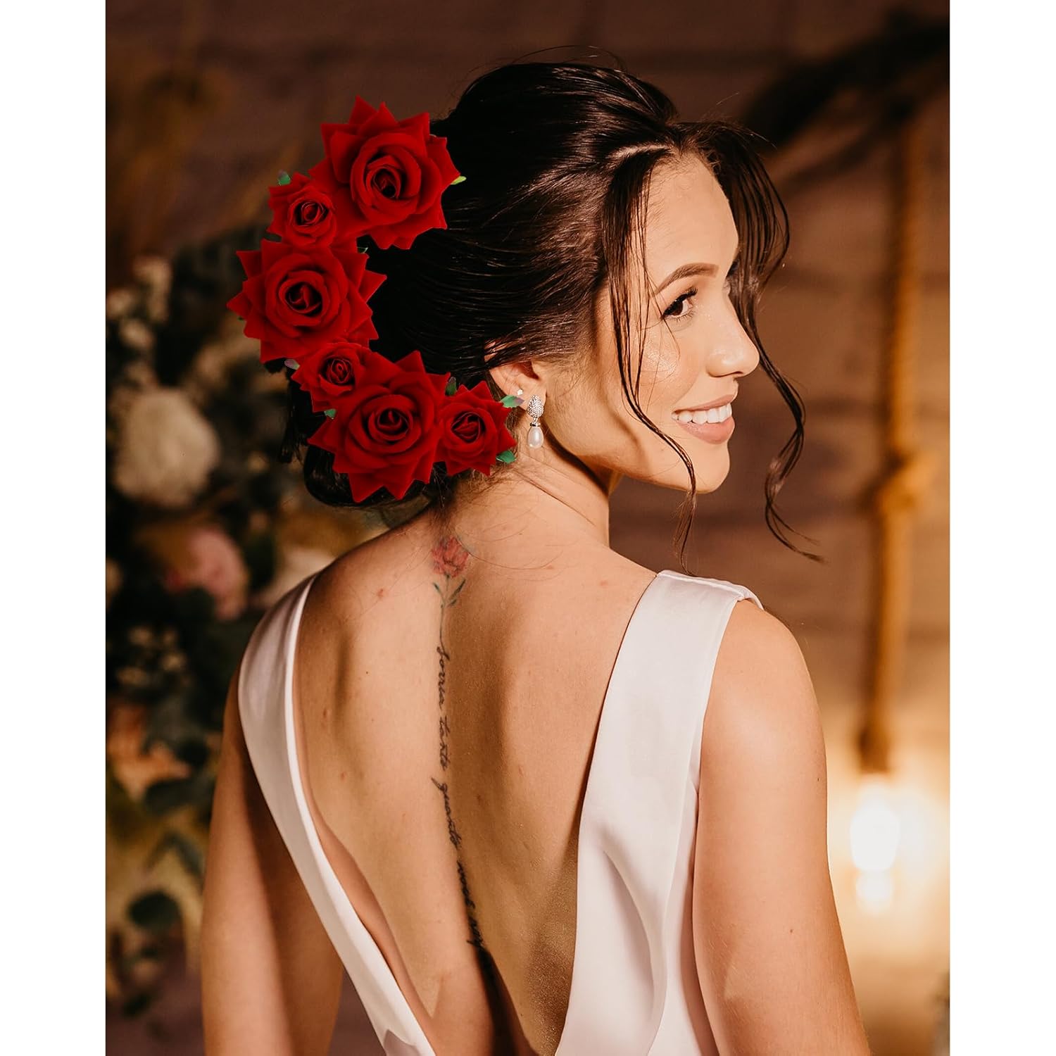 6 pinzas para el pelo de rosas rojas para mujeres y niñas, broches de flores, broches florales, pinzas de tela con rosas para el cabello, accesorios