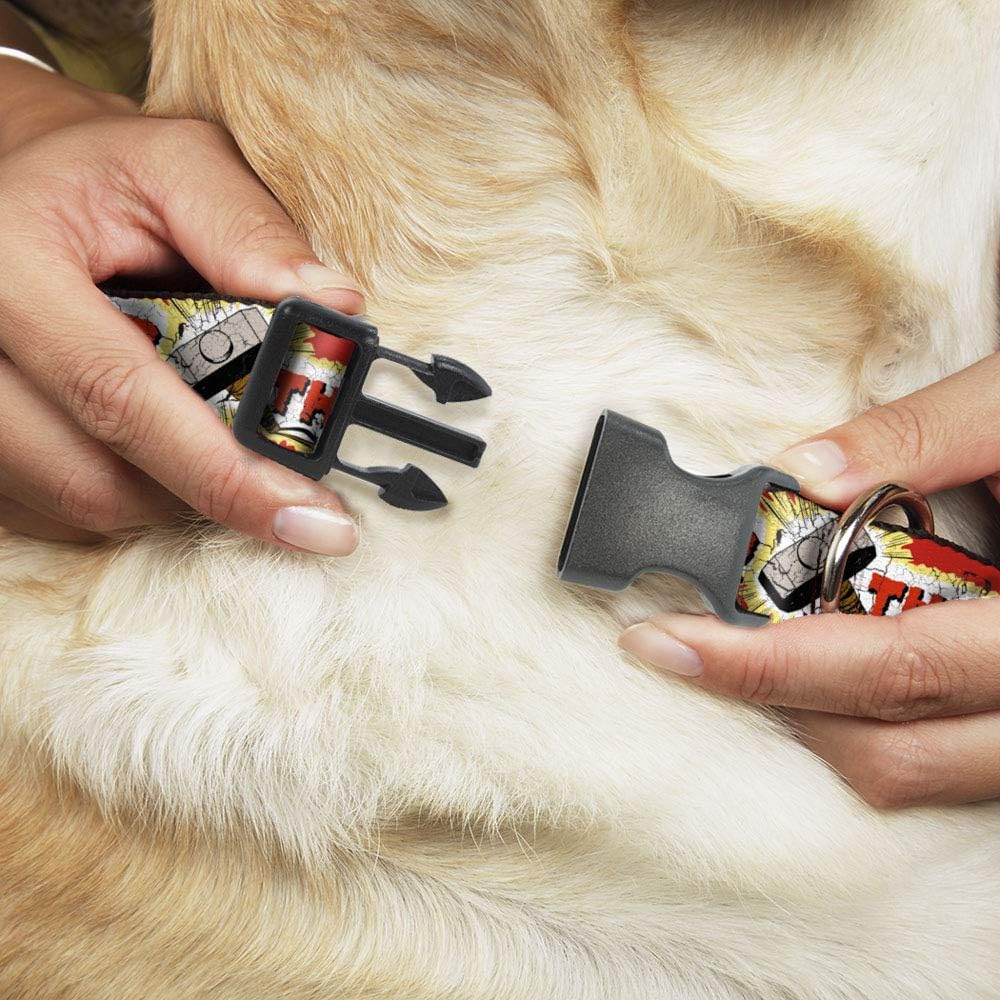 Buckle-Down Collar de perro Clip de plástico Thor Hammer Rojo Amarillo Blanco 11 a 17 pulgadas 1.0 pulgadas de ancho, PC-WTH005-M