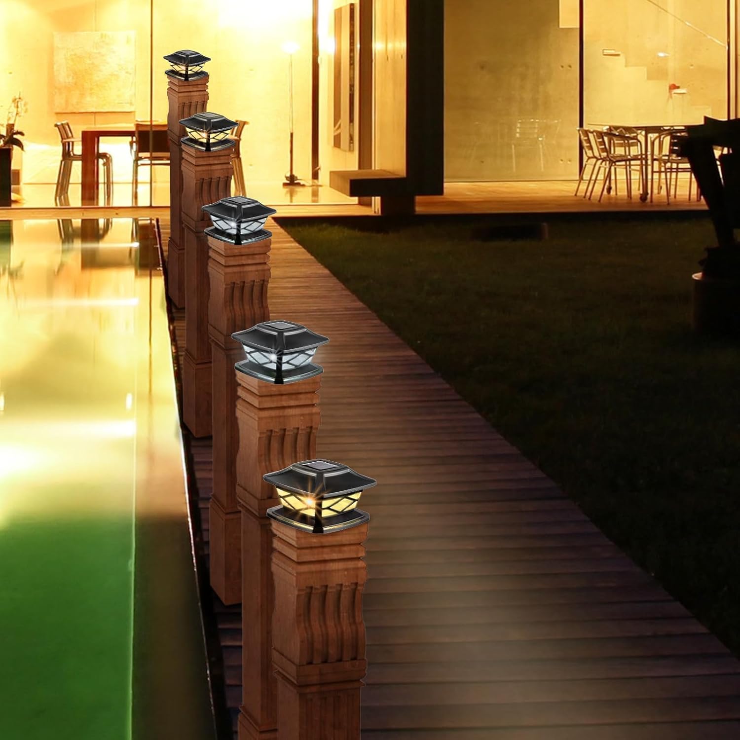 Paquete de 24 luces solares para tapa de poste al aire libre, luces LED impermeables con energía solar para postes de 4 x 4, 5 x 5, 6 x 6,