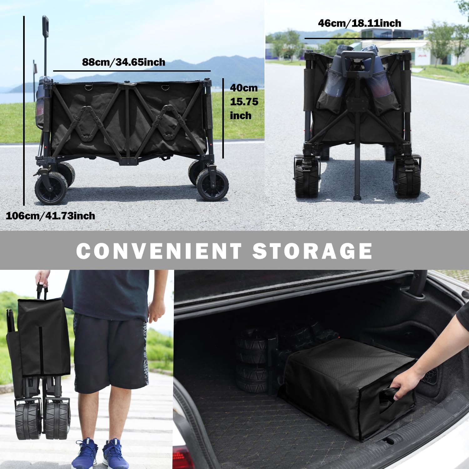OMNISAFE Carrito plegable para exteriores, 150 L grande y capacidad de carga de 400 libras, carrito de jardín plegable resistente con bolsillos