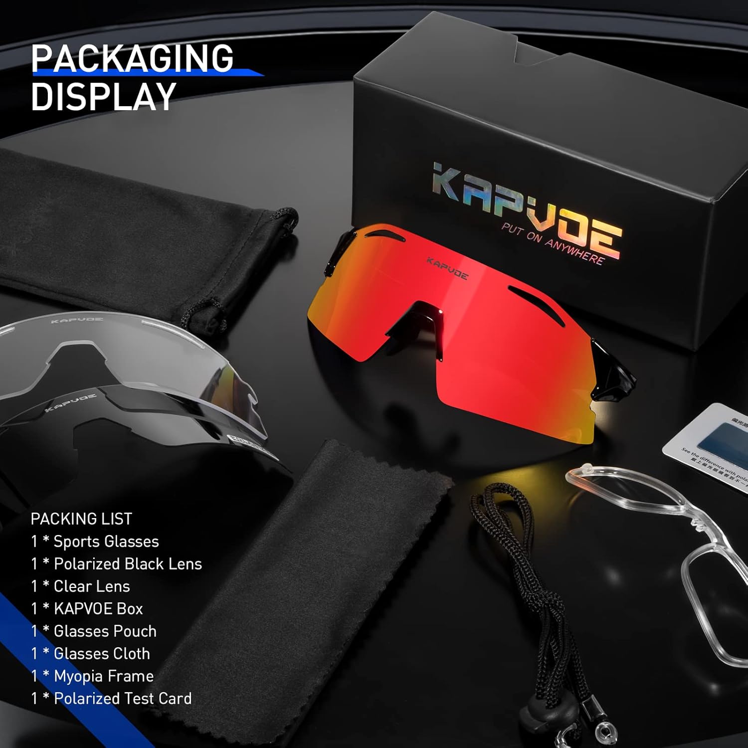 KAPVOE Gafas de ciclismo polarizadas con 3 lentes intercambiables, MTB ciclismo, béisbol, golf, deportes, gafas de sol para hombres y mujeres