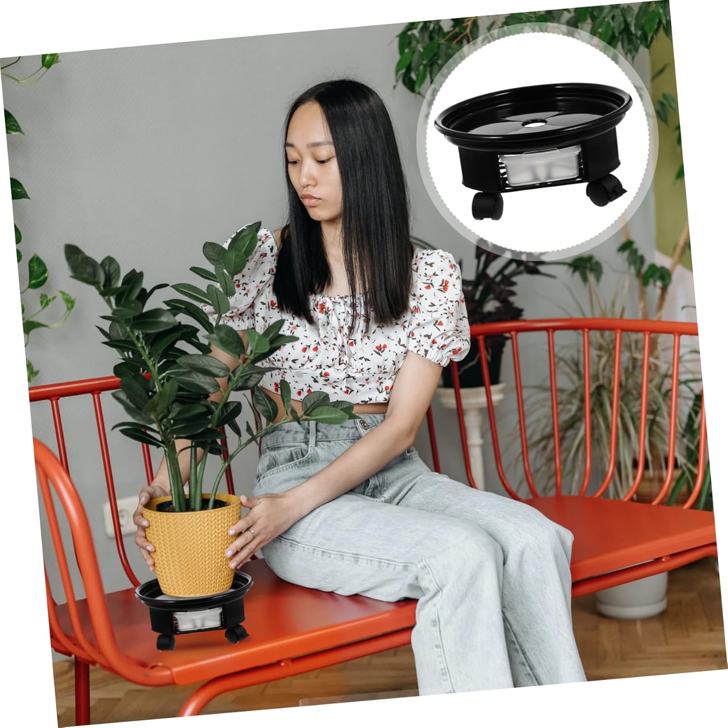 YARNOW 2 bandejas para macetas para plantas, macetas para plantas al aire libre, carros con ruedas, soporte para macetas resistente, estante rodante