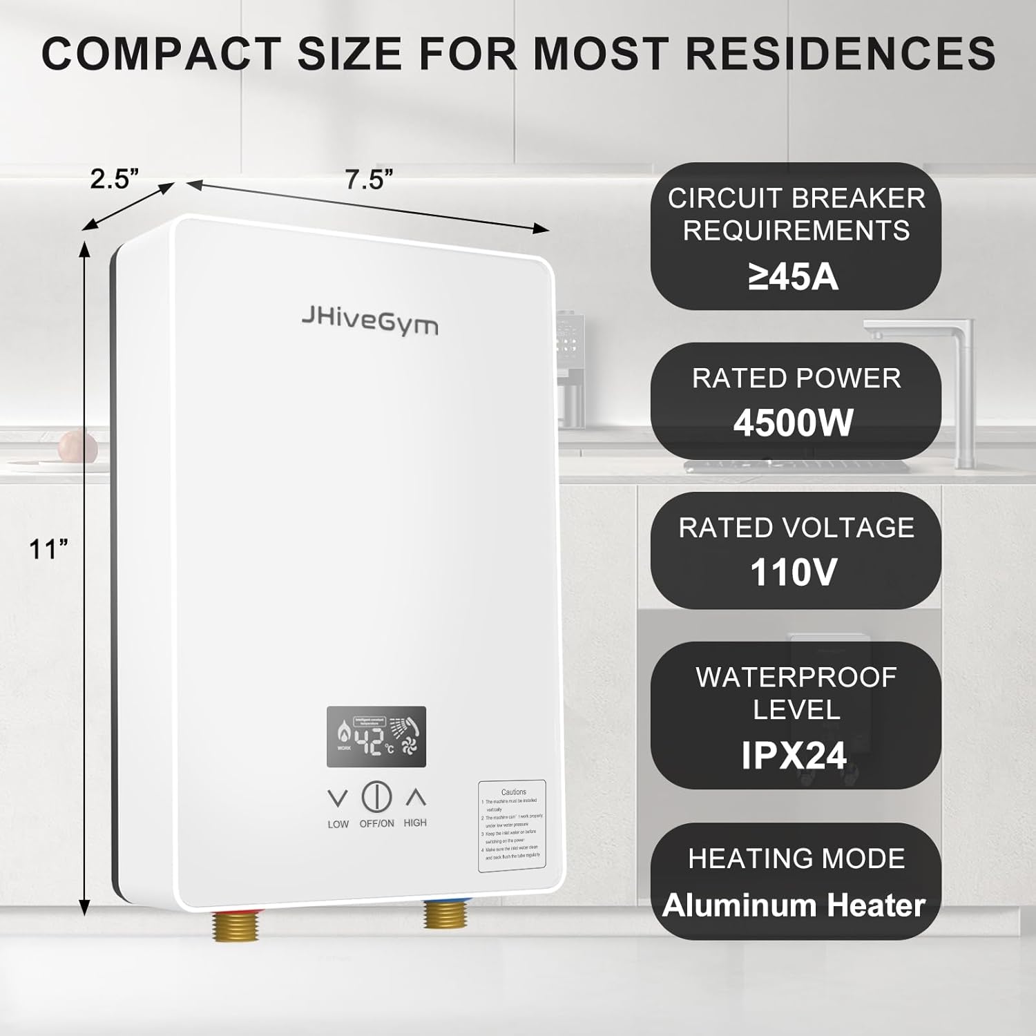 Calentador de agua sin tanque de 4500 W, calentador de agua eléctrico de 110 V con pantalla digital,Calentador de agua caliente instantáneo de