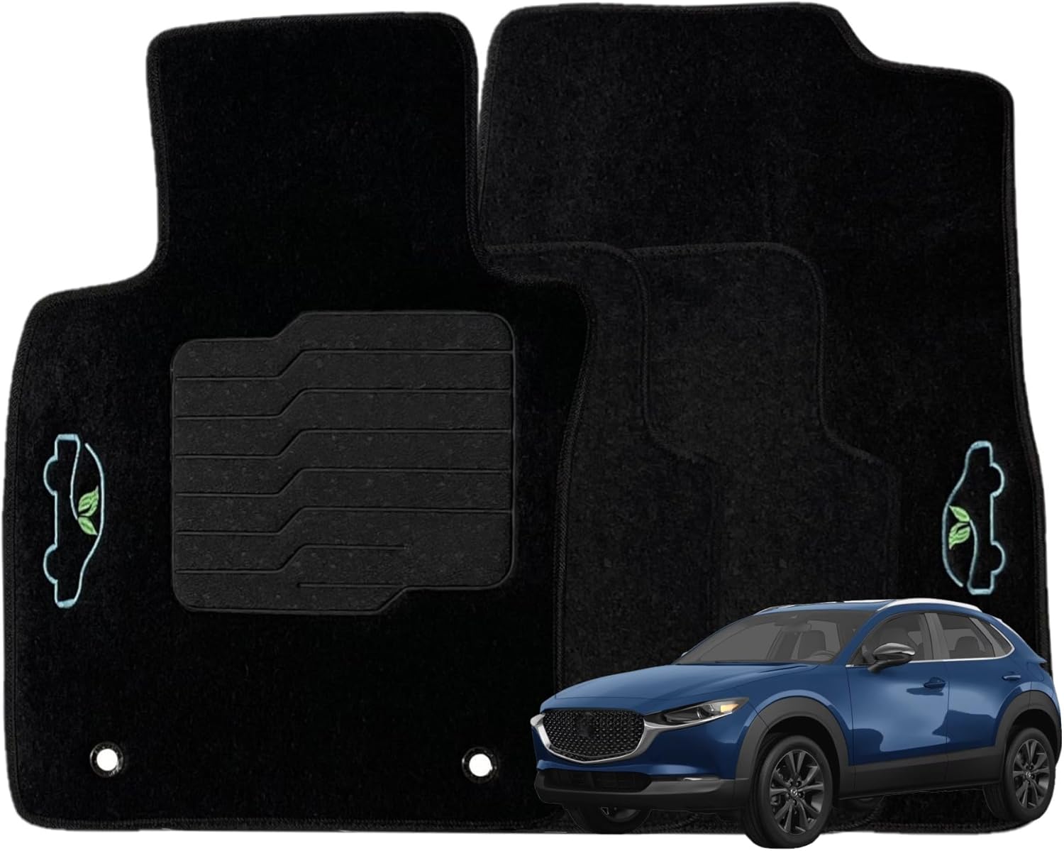 ecoMats – Alfombrillas compatibles con Mazda 3 HatchSedan y Mazda CX-30 2019 a 2024, delanteras y traseras, color negro, con cerraduras de seguridad