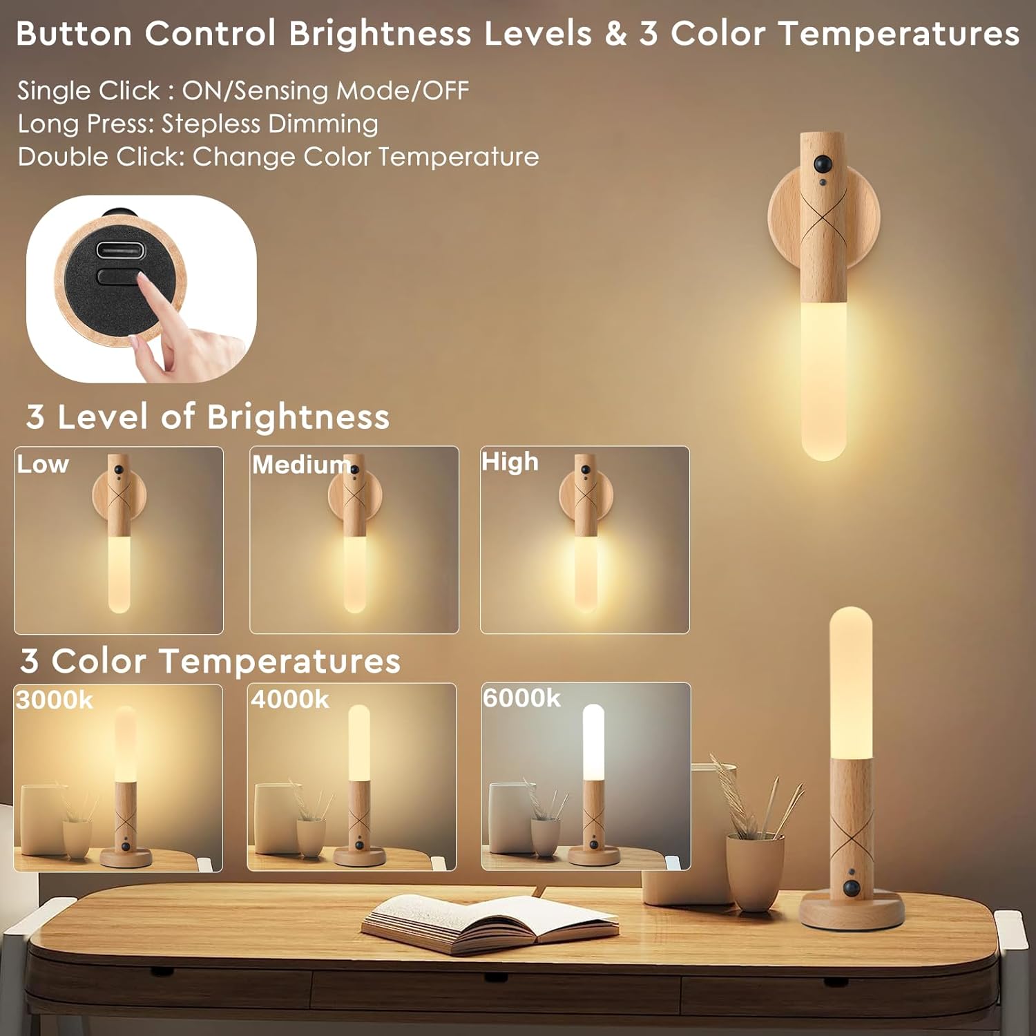 Juego de dos apliques de pared a pilas, sensor de movimiento, luz nocturna, cuerpo magnético, luces de pared recargables a pilas, luces de pared