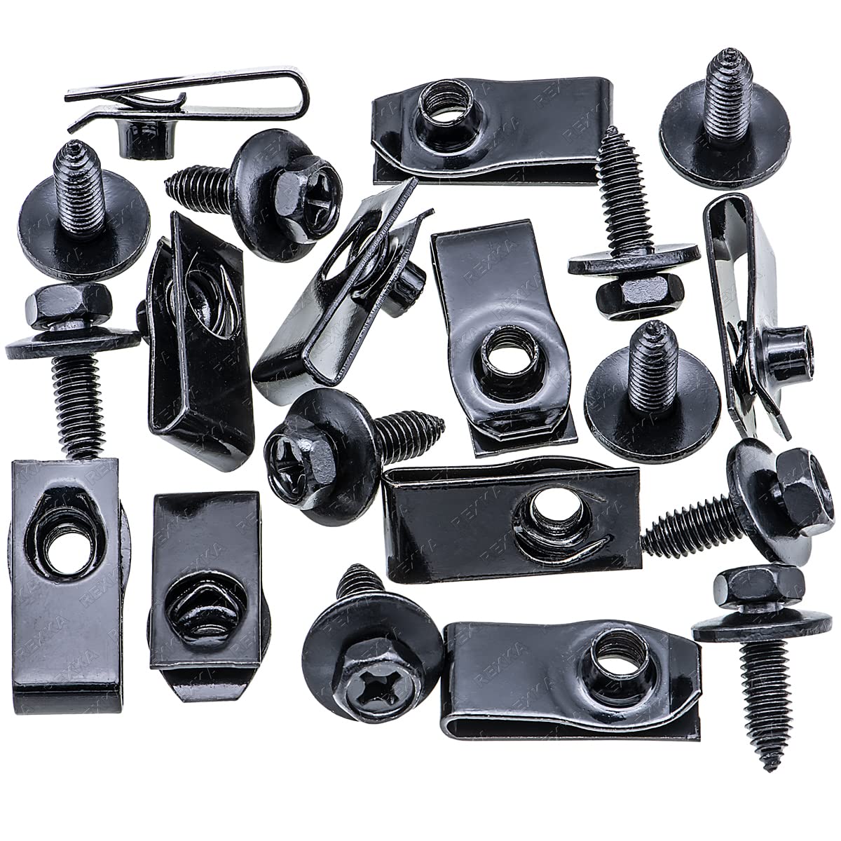 Rexka 10 juegos de pernos de carrocería de coche M6-1.0 X 0.787 in y tuercas en U extruidas para GM Dodge Jeep Chrysler Ford Chevy- Fender Bumper