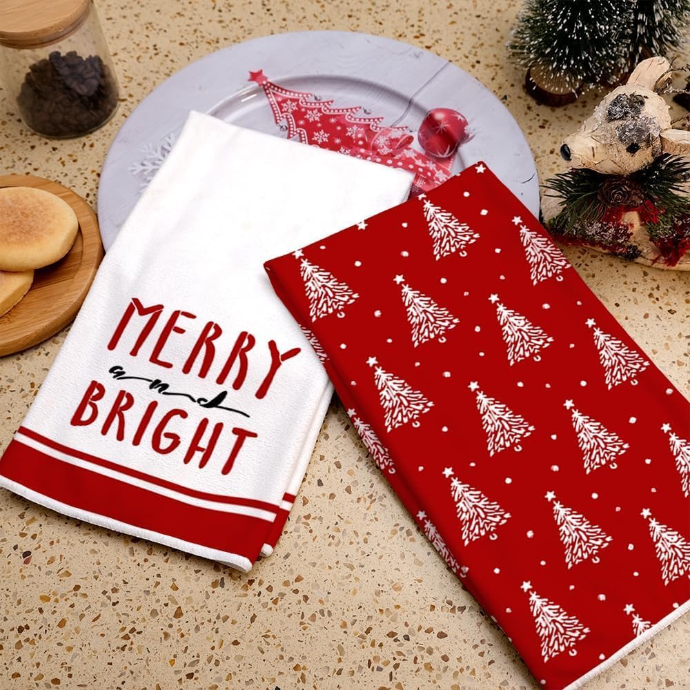 ARKENY Hoilday AD102 – Juego de 2 paños de cocina de árbol de Navidad rojo de 18 x 26 pulgadas, decoración del hogar de granja Hoilday