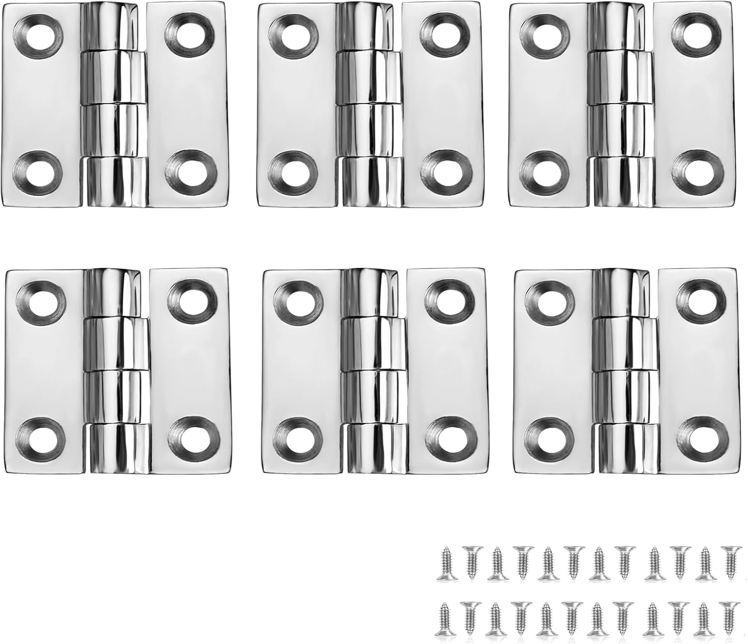 Bisagras de barco resistentes de acero inoxidable de grado marino, 1.5 pulgadas x 1.5 pulgadas, sin ruido, acero inoxidable 316 con tornillos (6