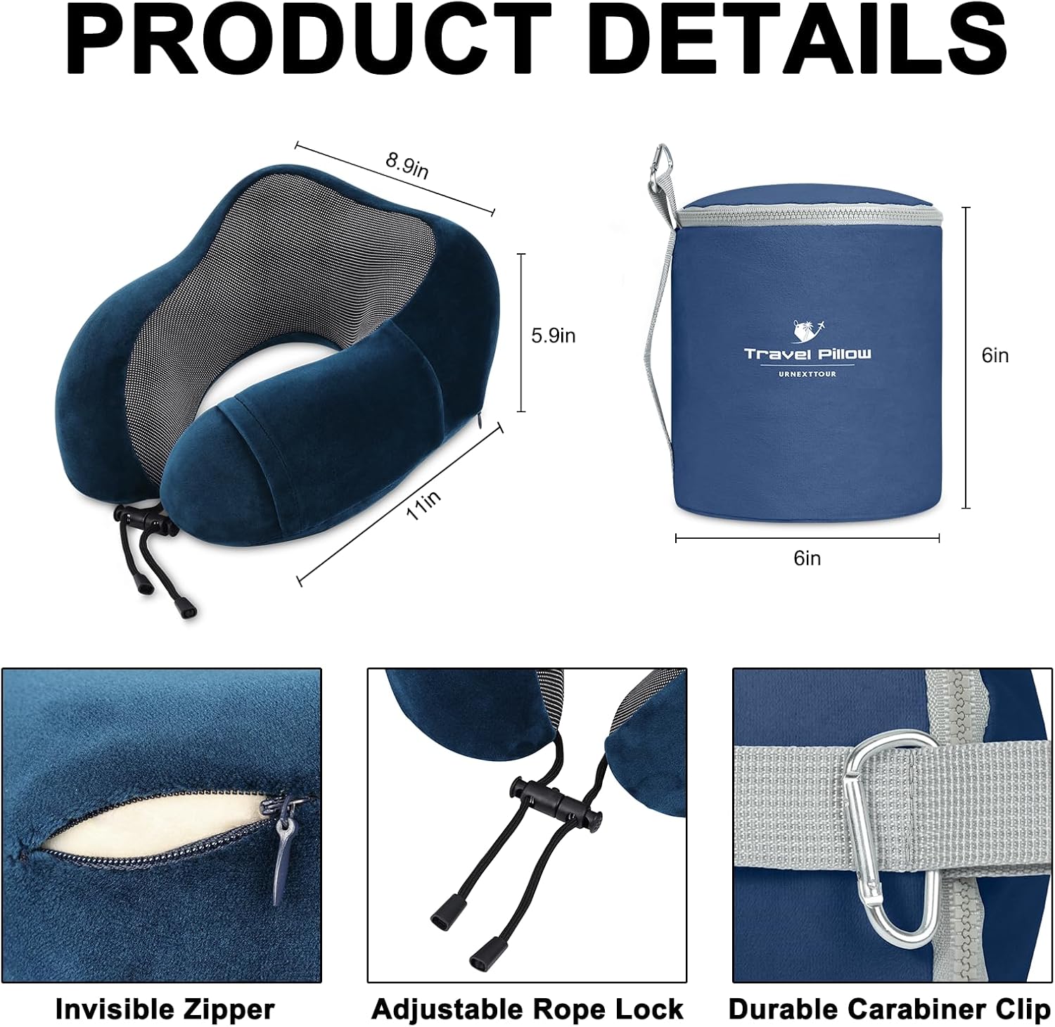 urnexttour Almohada de viaje para avión, las mejores almohadas de cuello de espuma viscoelástica, almohada de viaje suave y de apoyo para viajes,