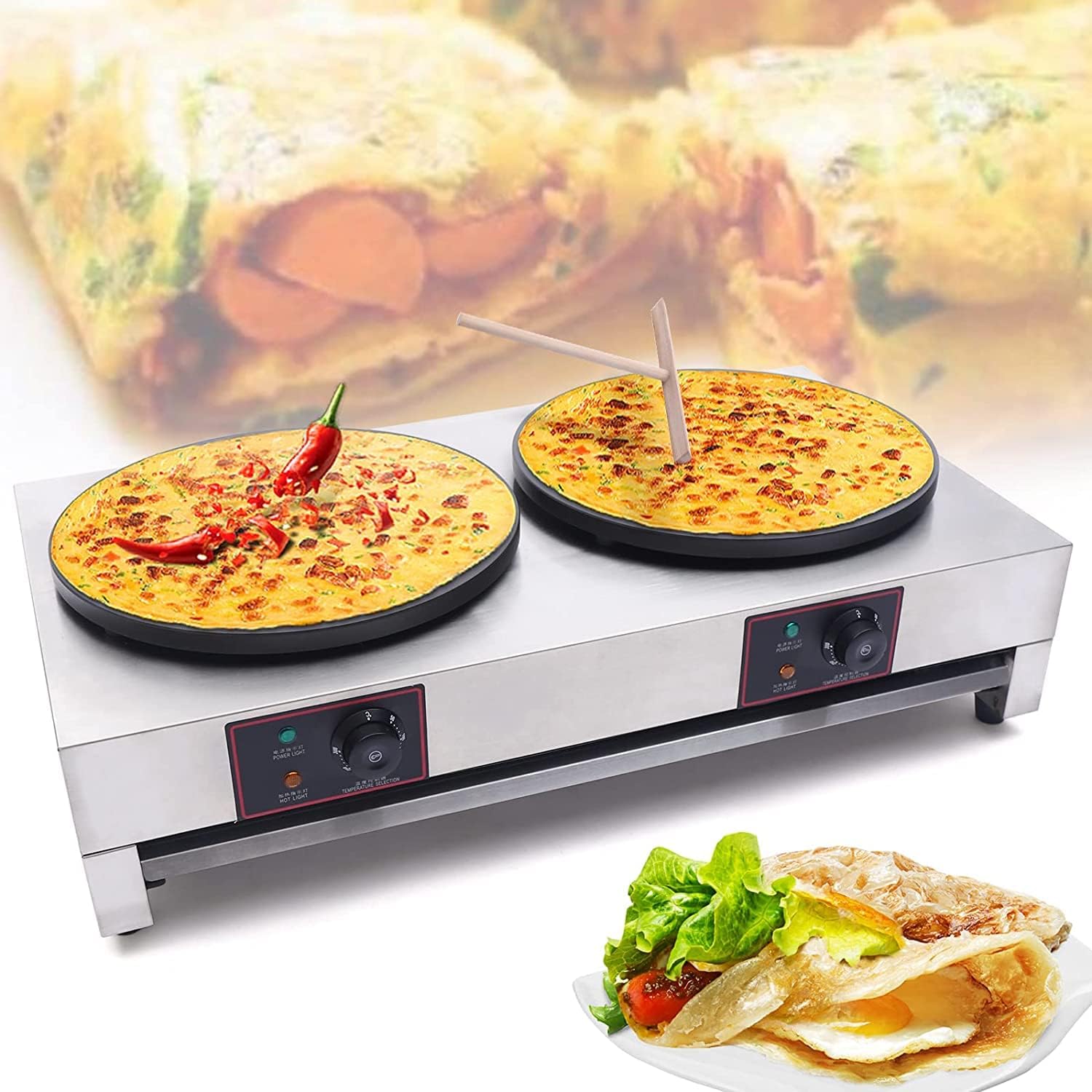 Máquina eléctrica comercial para crepas de 33 pulgadas con temperatura ajustable, máquina de panqueques de acero inoxidable, máquina de panqueques