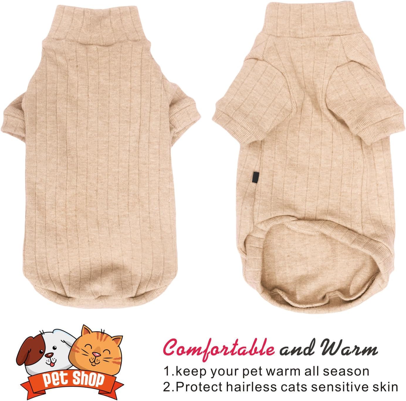 Idepet Sphynx Suéter de gatos sin pelo, ropa suave para cachorros, lindo pijama de gato, ropa de algodón para mascotas, cuello alto de invierno para