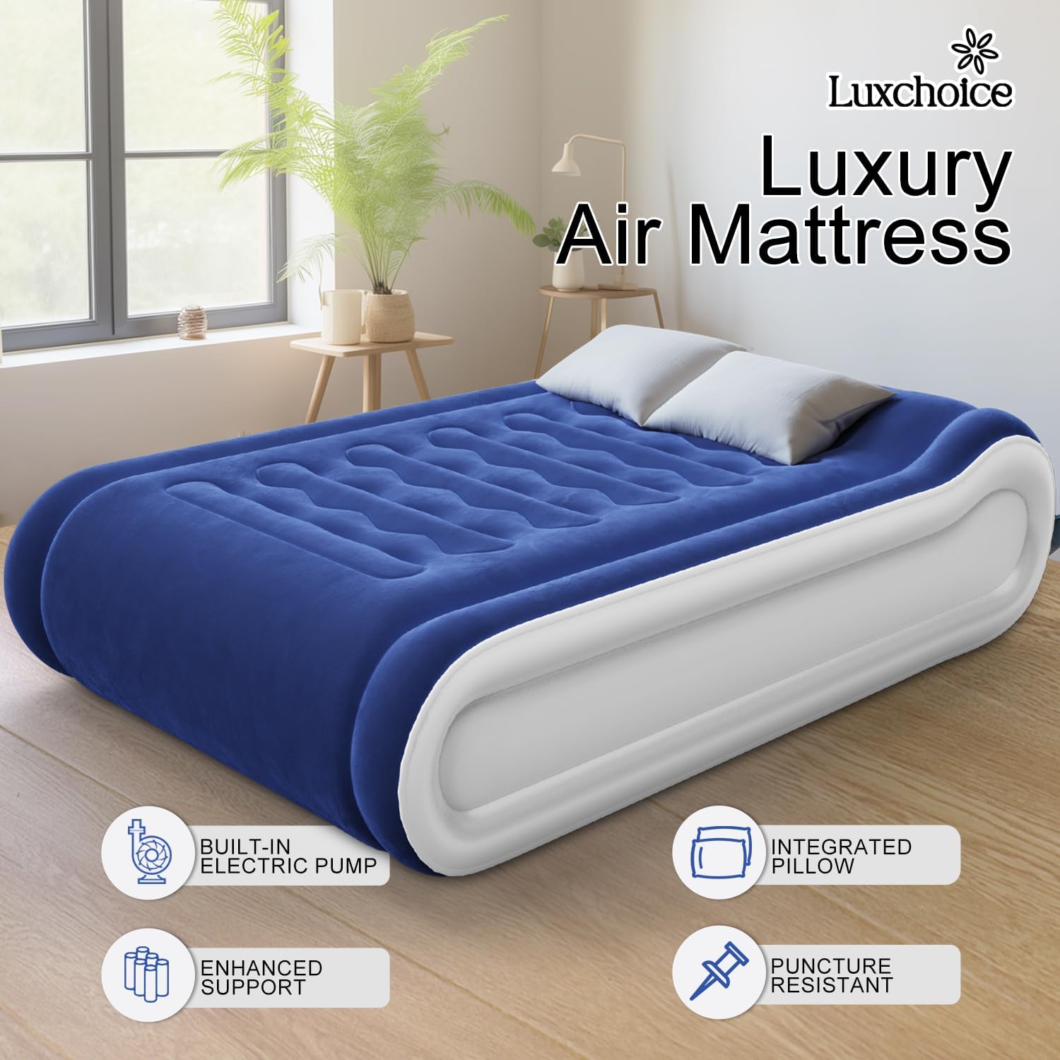 Colchón inflable individual con bomba incorporada, colchón inflable tamaño individual con almohada incorporada, inflado rápido en 3 minutos, cama de