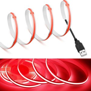 MDee Tira de luces LED COB roja de 13.12 pies alimentada por USB, 5 V, cinta LED flexible con conector USB CRI 90+ 800 LMm 320 LEDsm para decoración MDee Tira de luces LED COB roja de 13.12 pies alimentada por USB, 5 V, cinta LED flexible con conector USB CRI 90+ 800 LMm 320 LEDsm para decoración