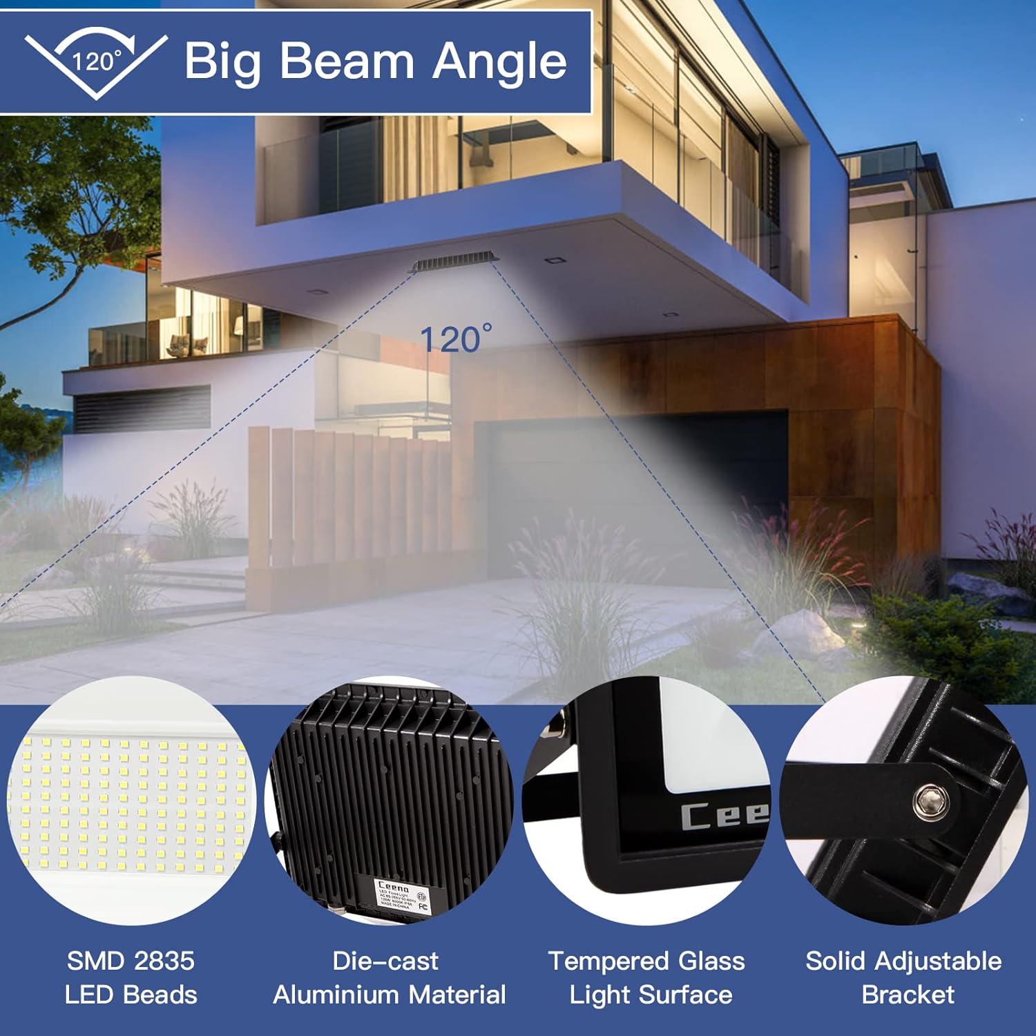 2 Pack 240W Hardwired LED Flood Light Outdoor, 24000lm Super Bright Floodlight, IP66 Waterproof 6000K Daylight White Exterior Lights for Basketball