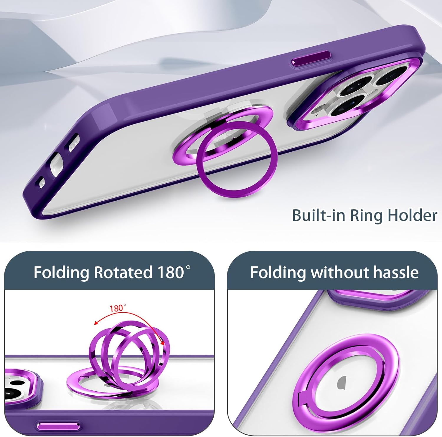 LONTECT Funda para iPhone 15 Pro con soporte de anillo a prueba de golpes, ajuste delgado, resistente a los arañazos, cristal transparente, funda